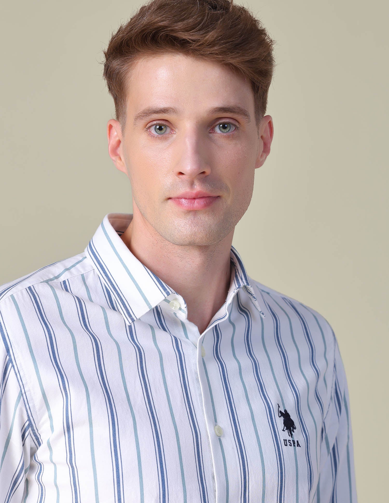 Vertical Striped Twill Shirt Off White - U.S. POLO ASSN. | Large