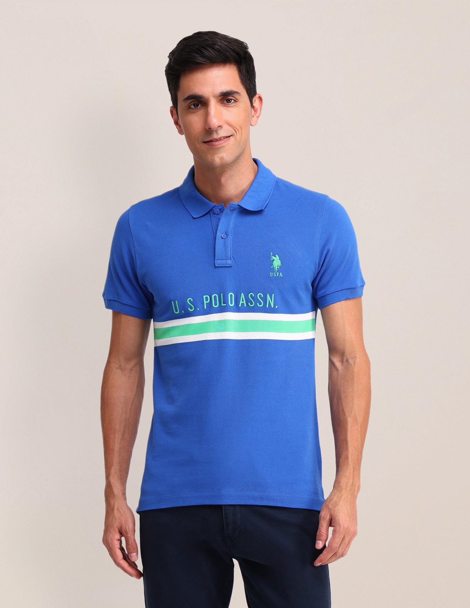 Horizontal Striped Slim Fit Polo Shirt Blue - U.S. Polo Assn. India | Large