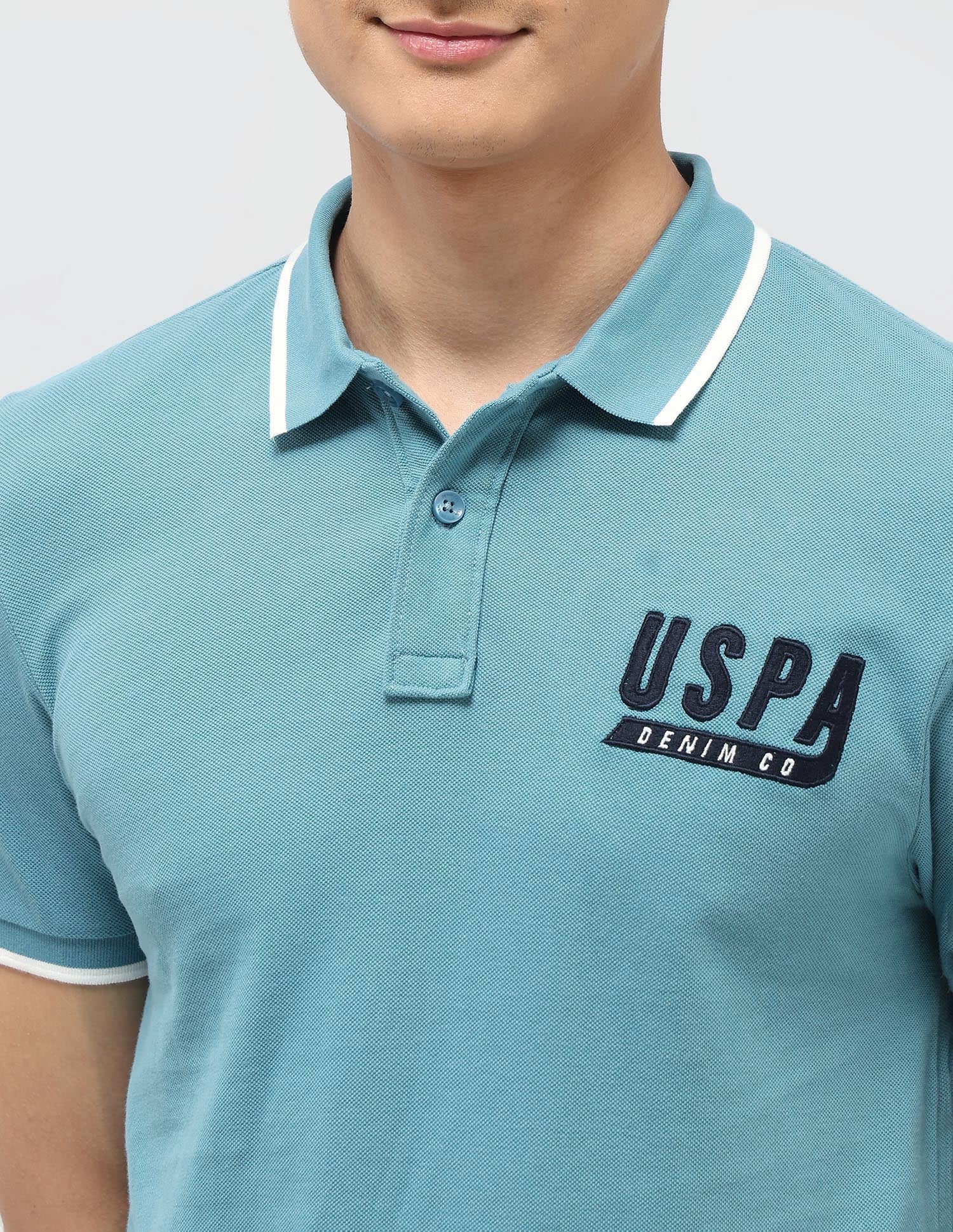 Pure Cotton Muscle Fit Polo Shirt Light Blue - U.S. Polo Assn. India | Large
