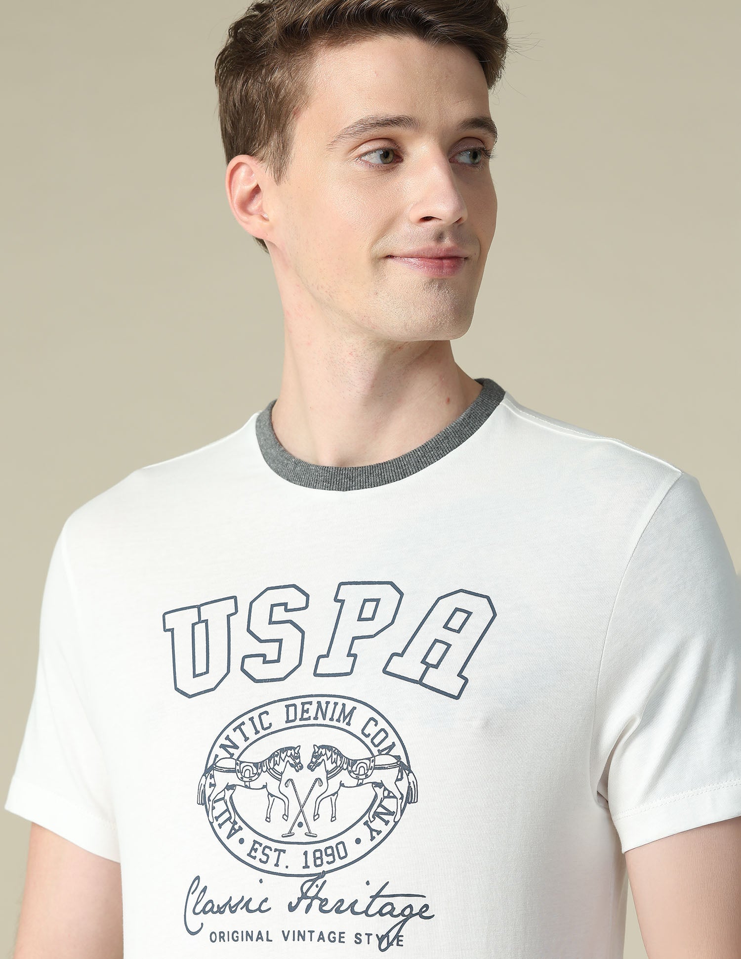 Graphic Brand Printed Slim Fit T-Shirt Ivory - U.S. Polo Assn. India | Large
