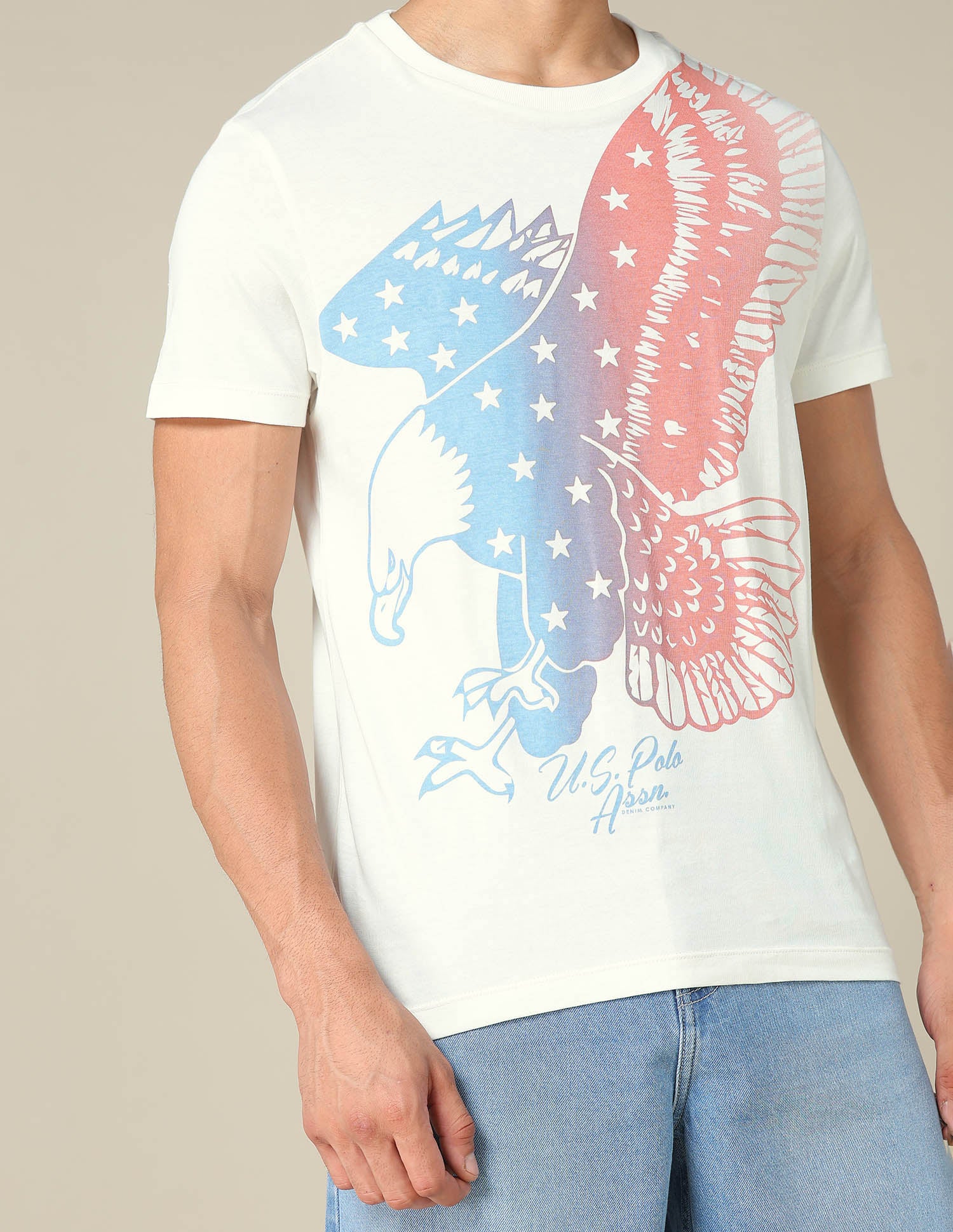 Graphic Printed Muscle Fit T-Shirt Ivory - U.S. POLO ASSN. | Large