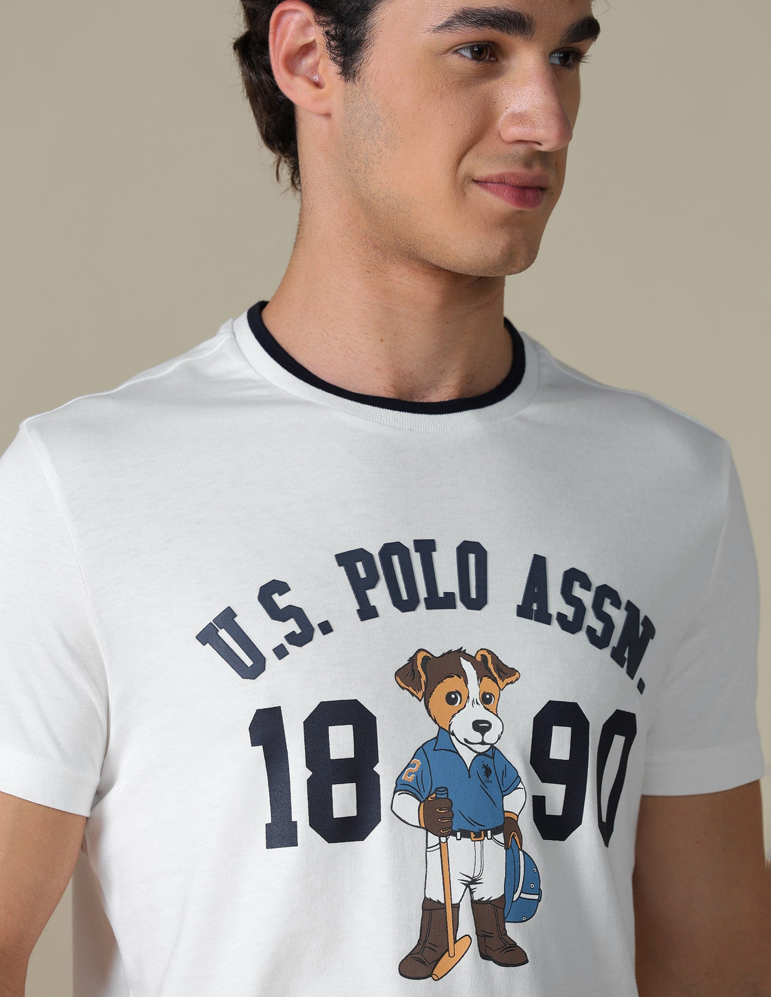 Graphic Brand Printed Slim Fit T-Shirt Ivory - U.S. Polo Assn. India | Large