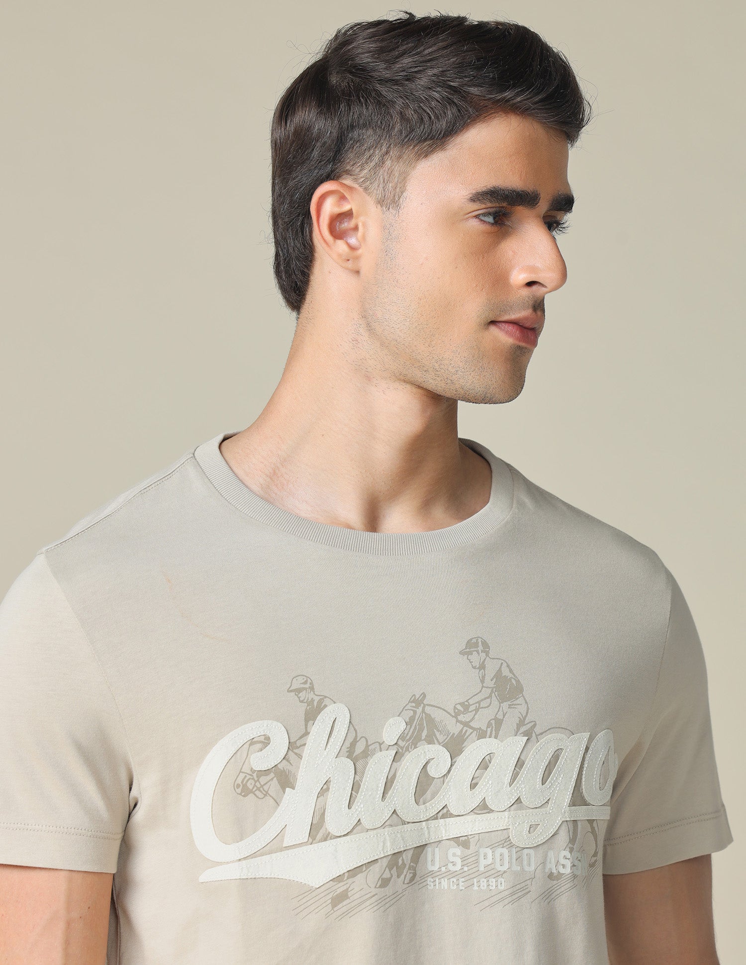 Muscle Fit Brand Printed T- Shirt Beige - U.S. POLO ASSN. | Large