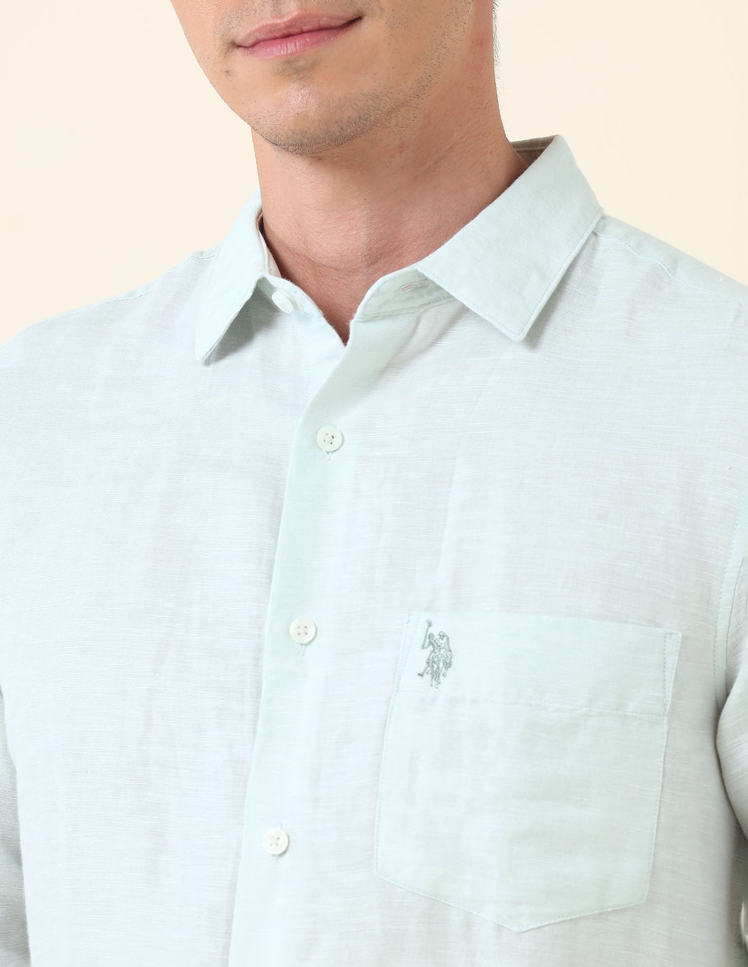 Textured Tailored Fit Shirt Light Green - U.S. Polo Assn. India | Large