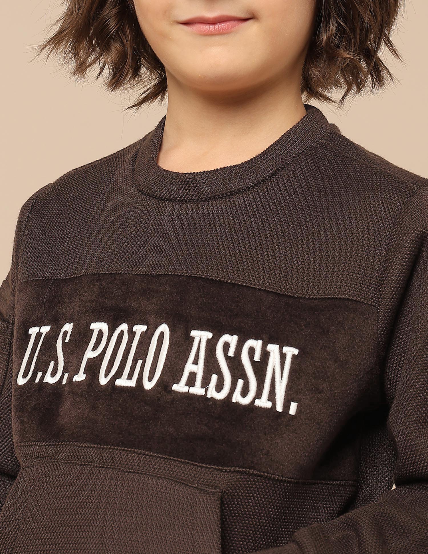 Boys Brand Embroidered Regular Fit Sweatshirt Light Brown - U.S. POLO ASSN. | Large