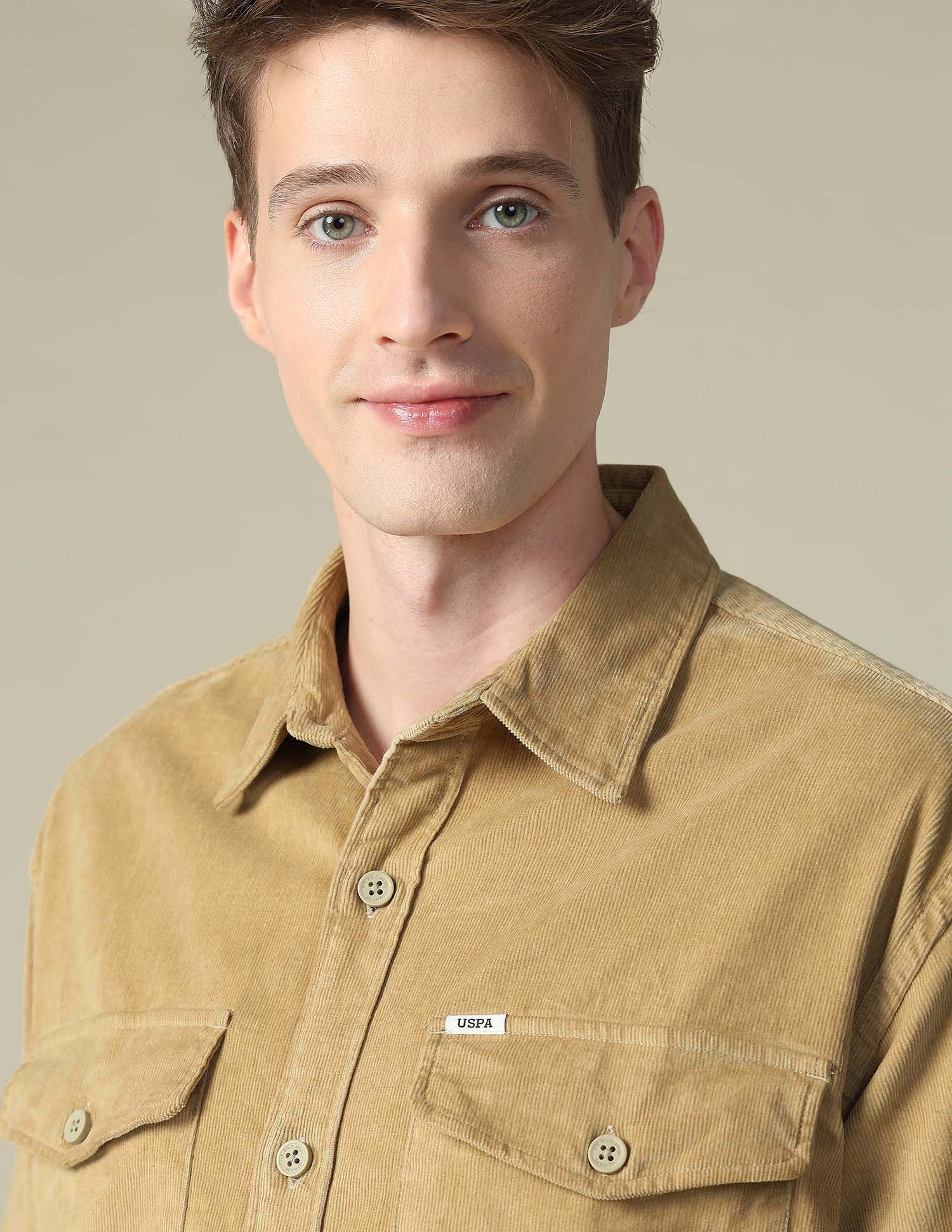 Solid Regular Fit Shirt Khaki - U.S. Polo Assn. India | Large