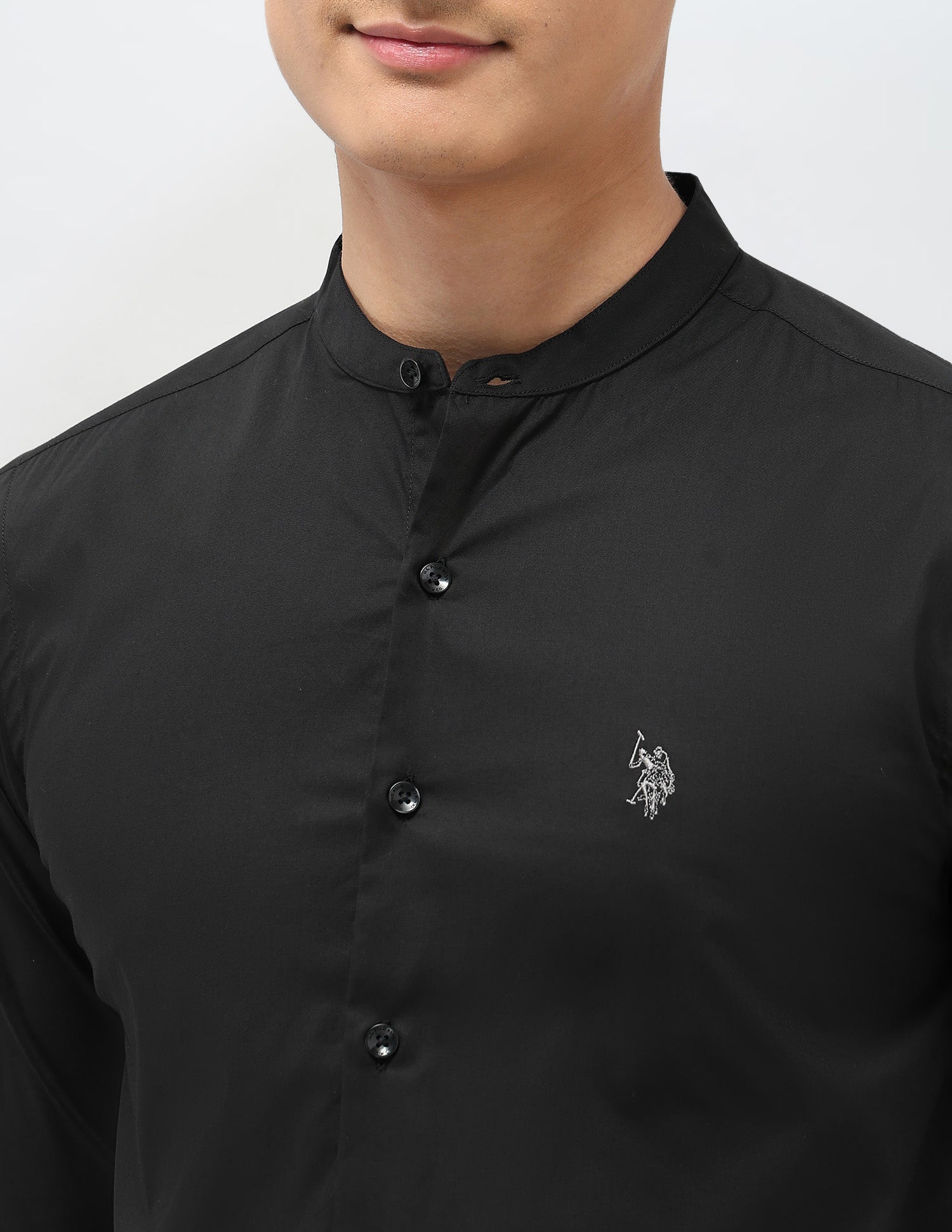 Solid Regular Fit Mandarin Shirt Black - U.S. POLO ASSN. | Large