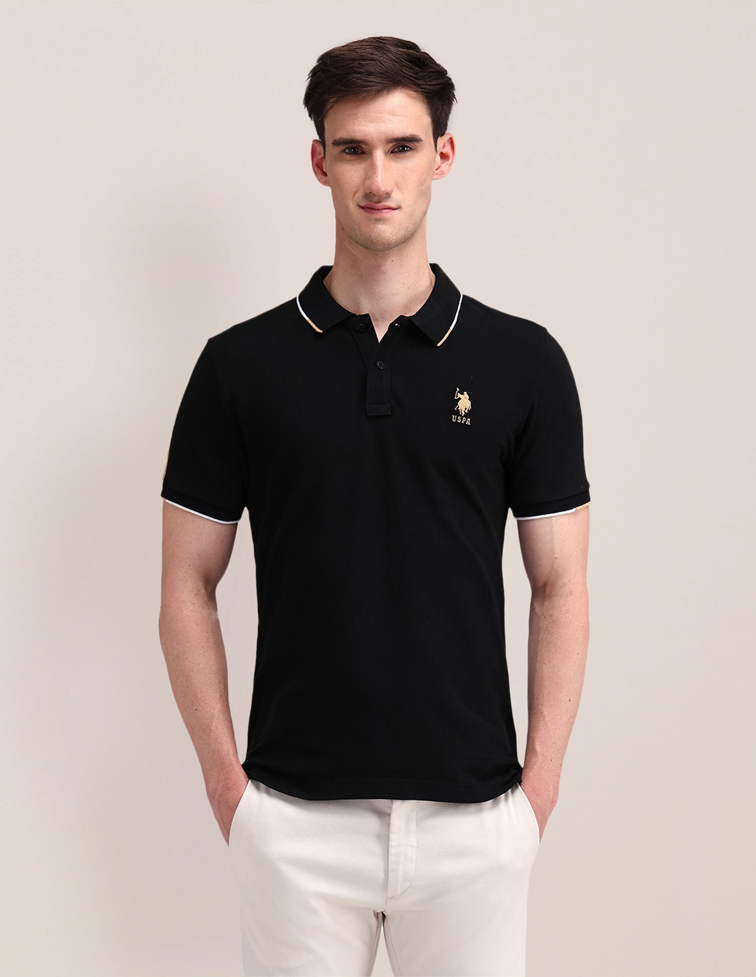 Slim Fit Solid Polo Shirt Black - U.S. Polo Assn. India | Large