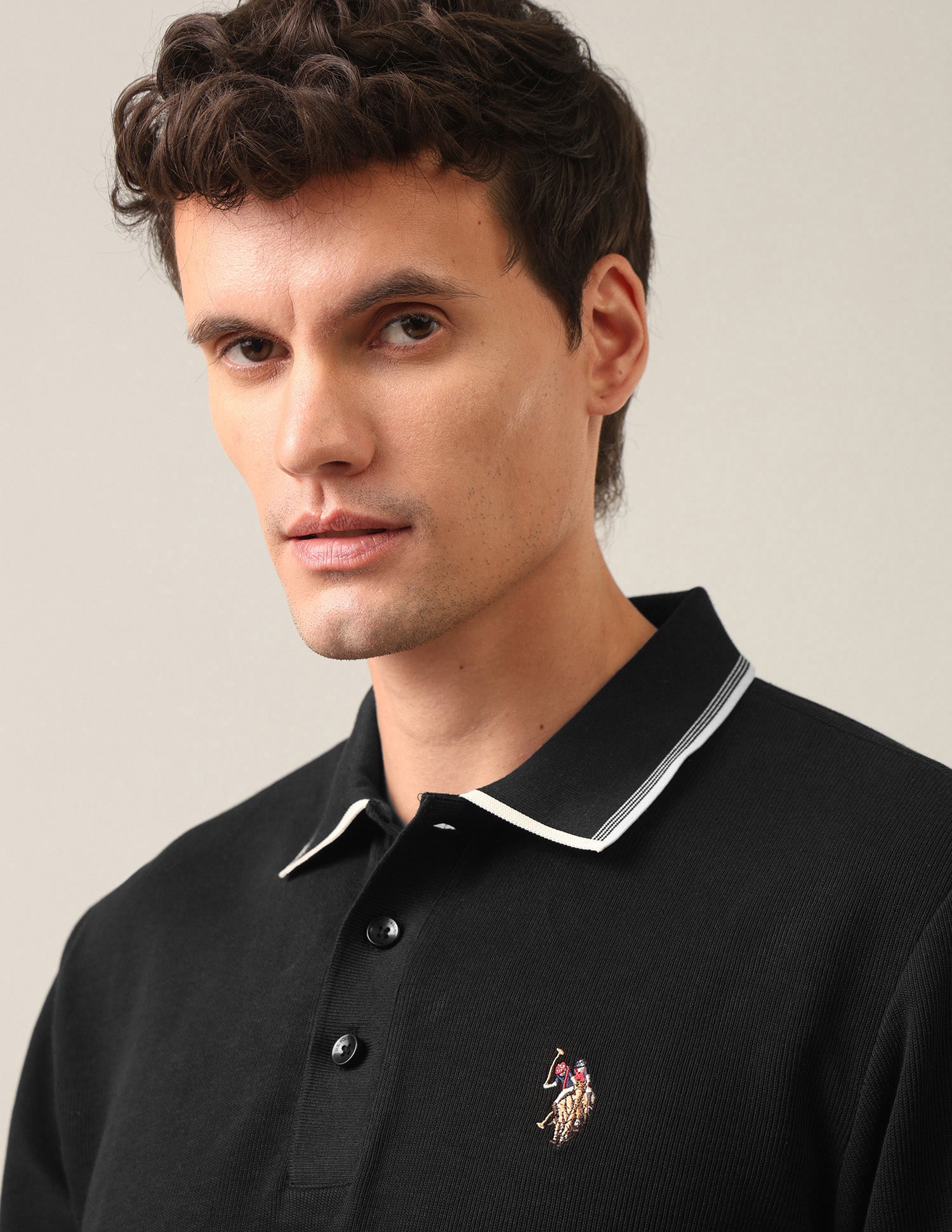 Solid Slim Fit Polo Shirt Black - U.S. Polo Assn. India | Large