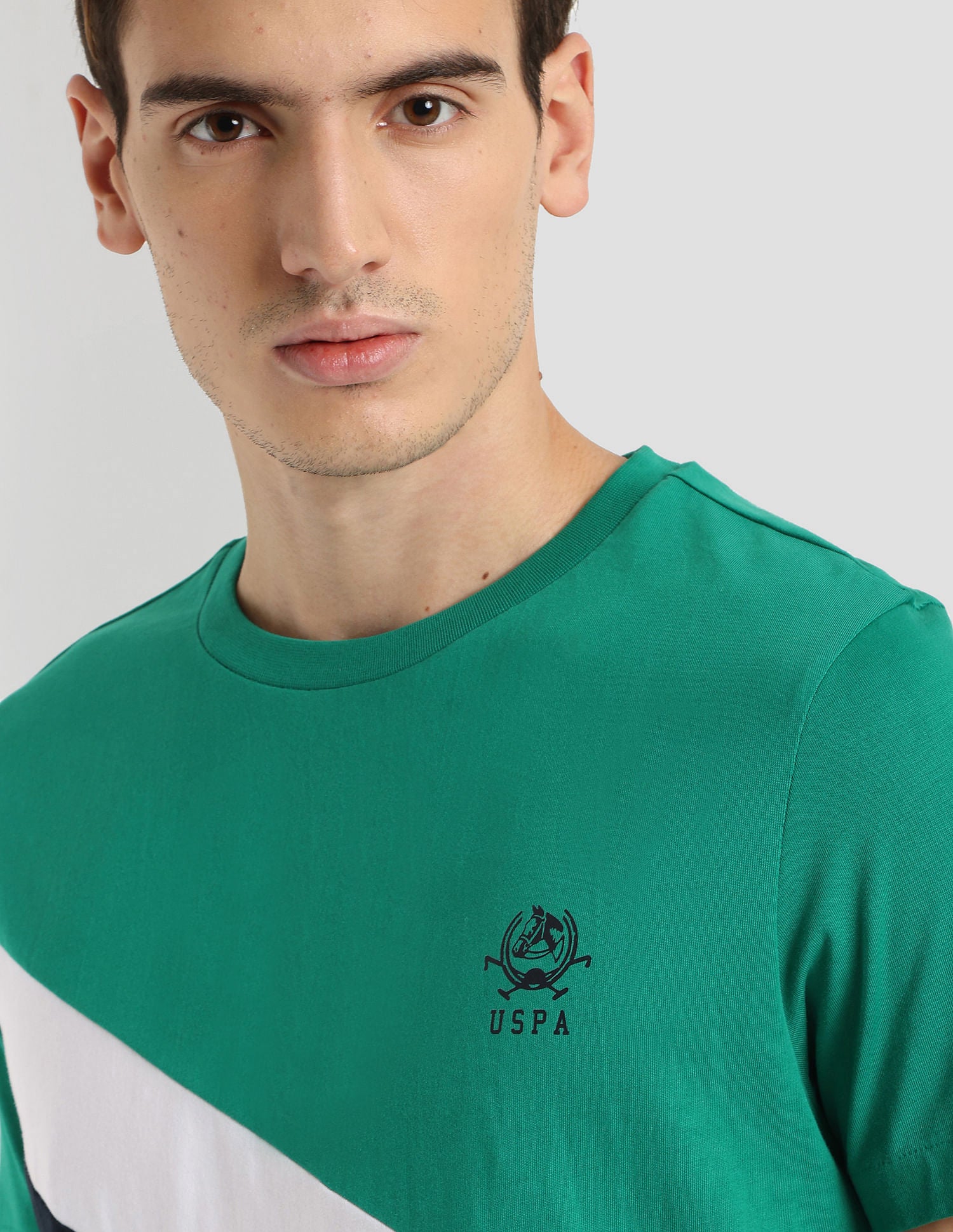Diagonal Colour Block Active T-Shirt Green - U.S. Polo Assn. India | Large