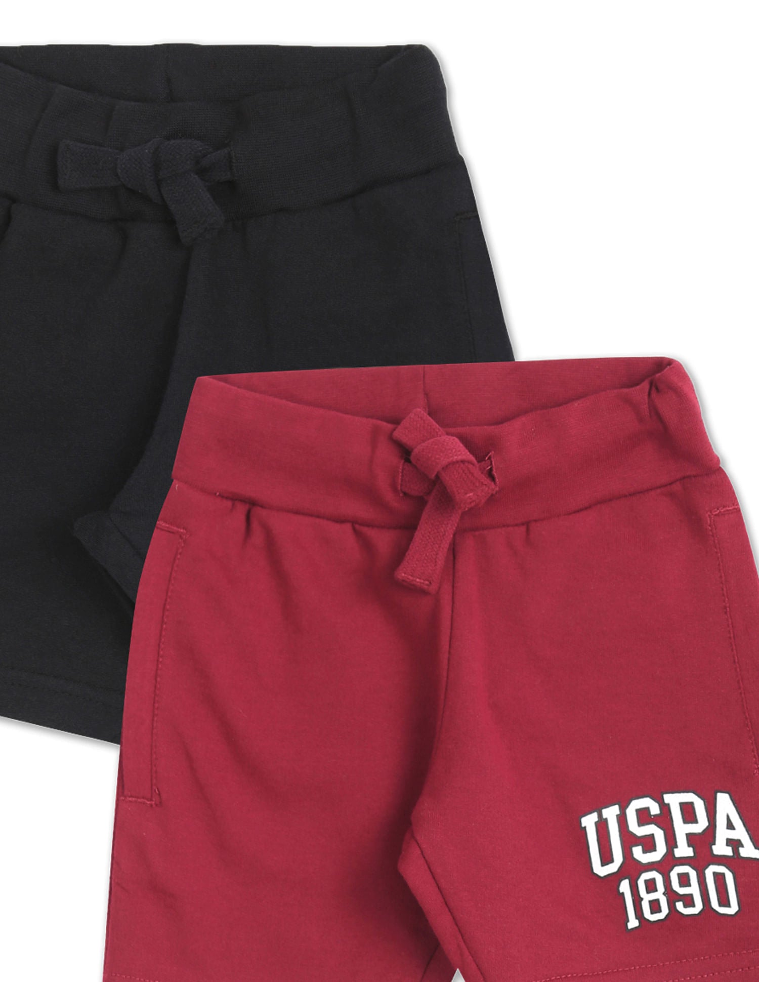 Boys Assorted Mid Rise Knit Shorts - Pack Of 2 Maroon and Black - U.S. Polo Assn. India | Large