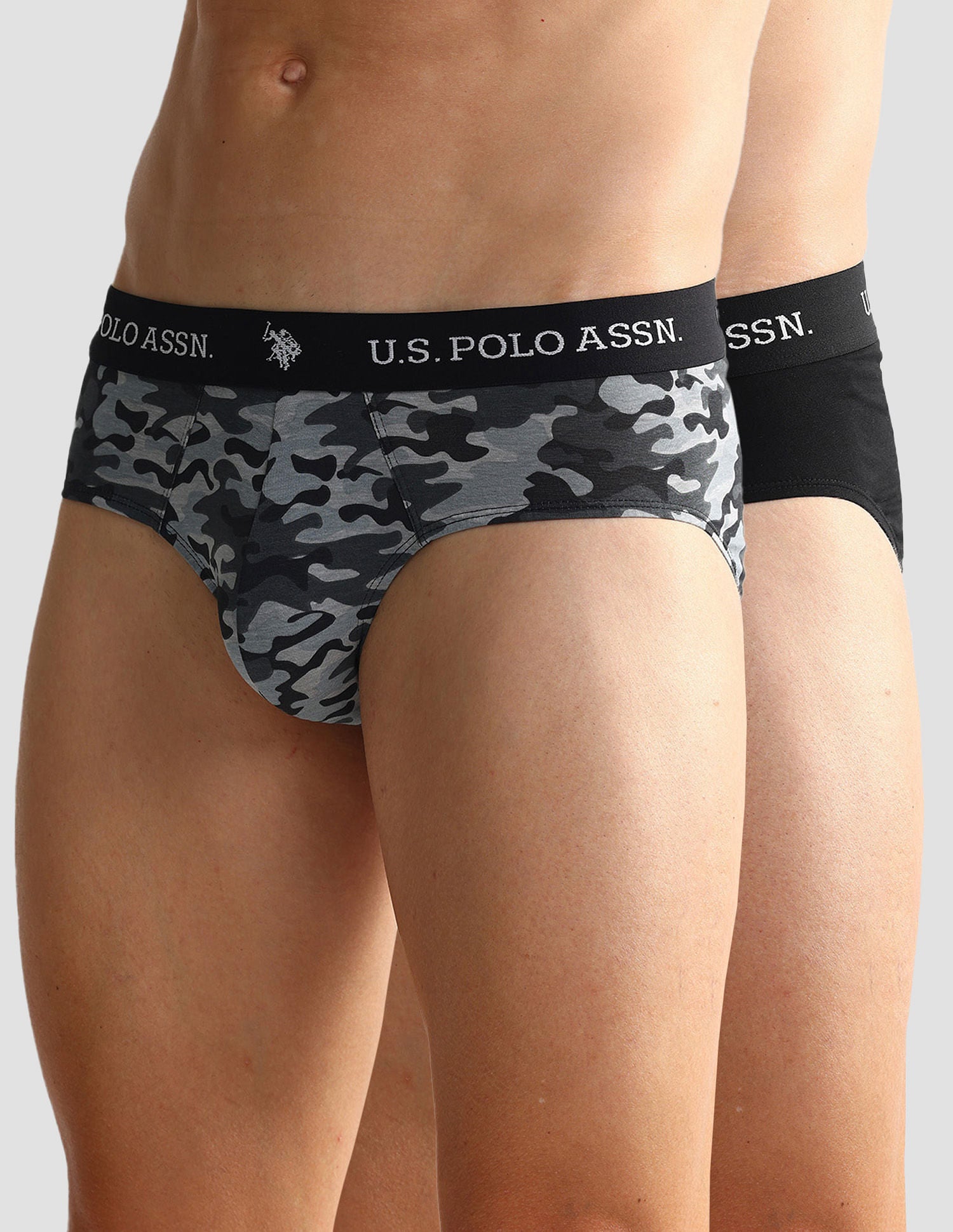 Elasticized Waist OEB09 Briefs - Pack Of 2 Camo Black and Black - U.S. POLO ASSN. | Large