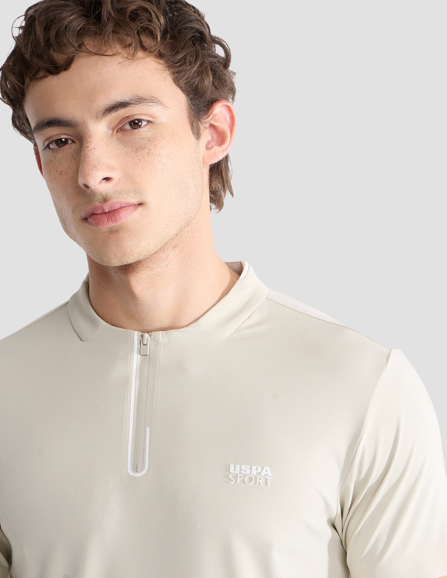 Solid Slim Fit Active Polo Shirt Beige - U.S. Polo Assn. India | Large