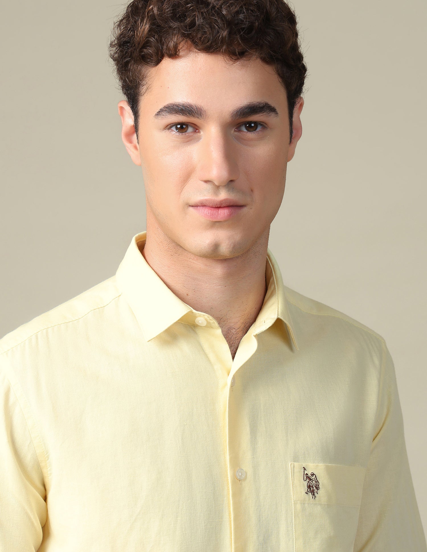 Solid Tailored Fit Shirt Light Yellow - U.S. Polo Assn. India | Large