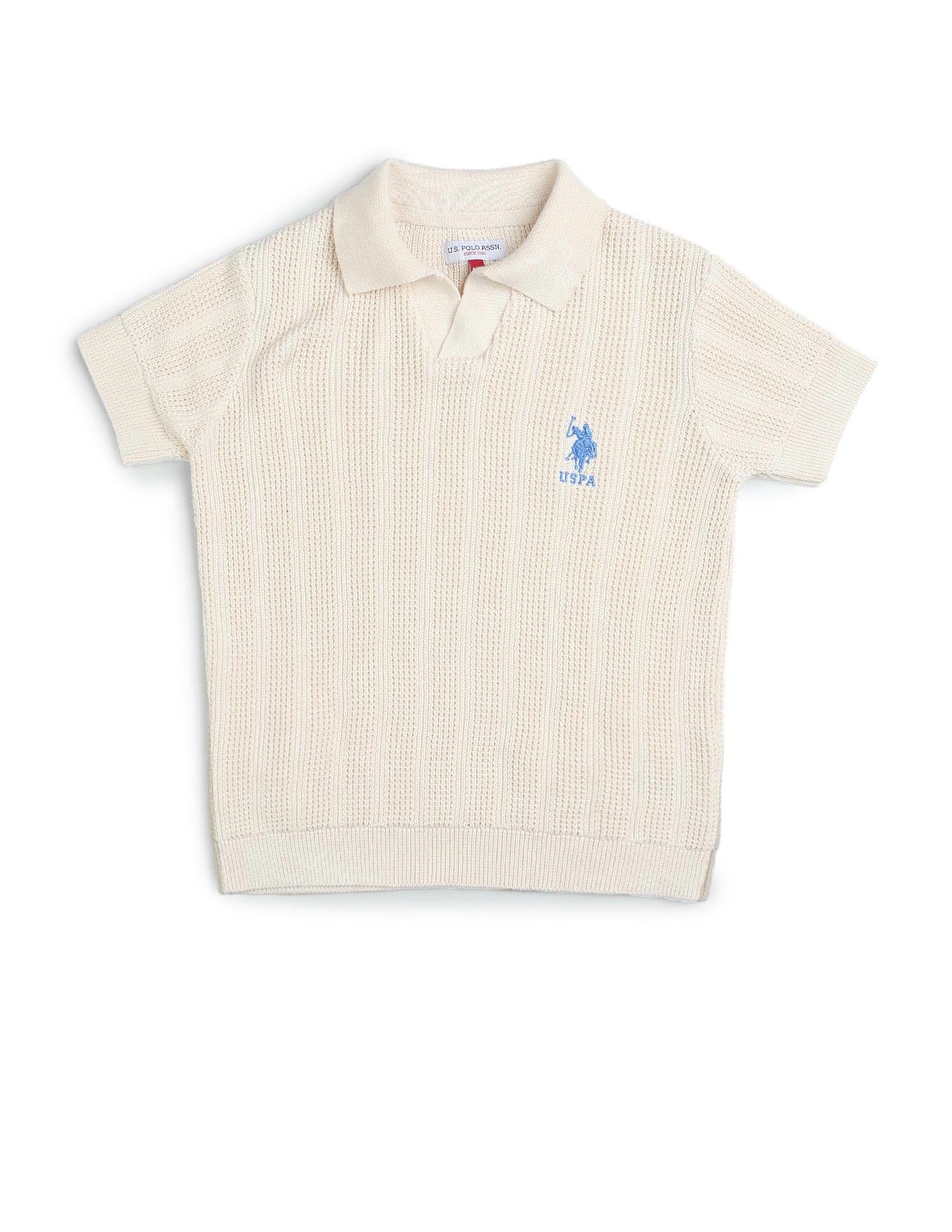 Boys Textured Regular Fit Polo Shirt Off White - U.S. POLO ASSN. | Large