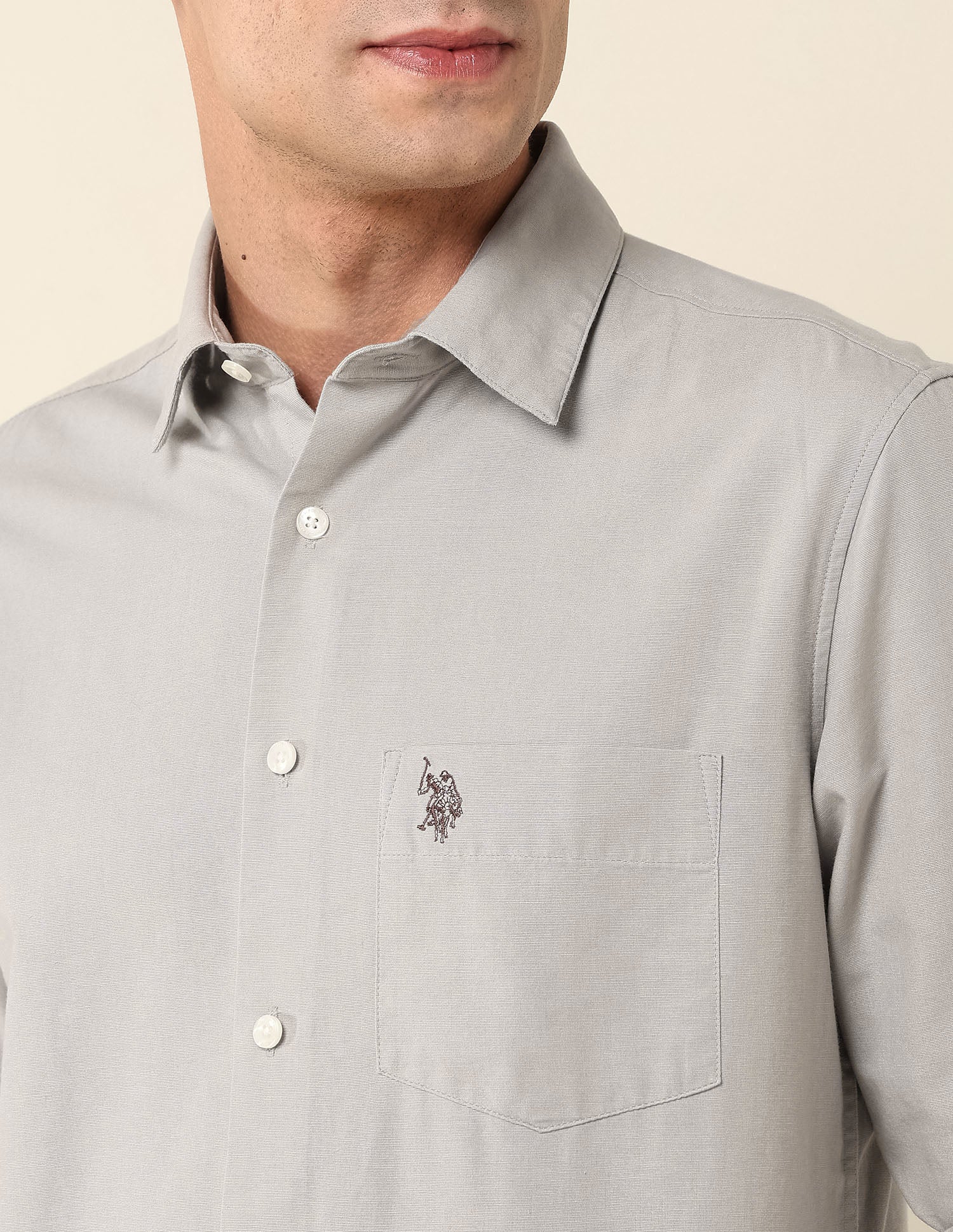 Pure Cotton Twill Shirt Light Grey - U.S. Polo Assn. India | Large