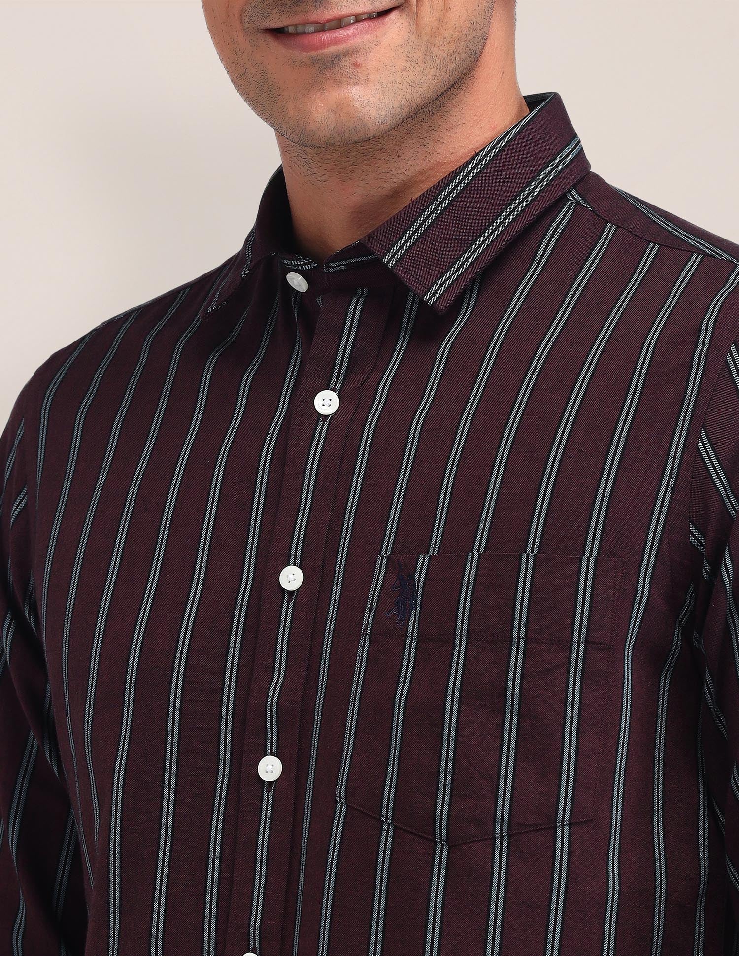 Vertical Striped Tailored Fit Shirt Wine - U.S. Polo Assn. India | Large