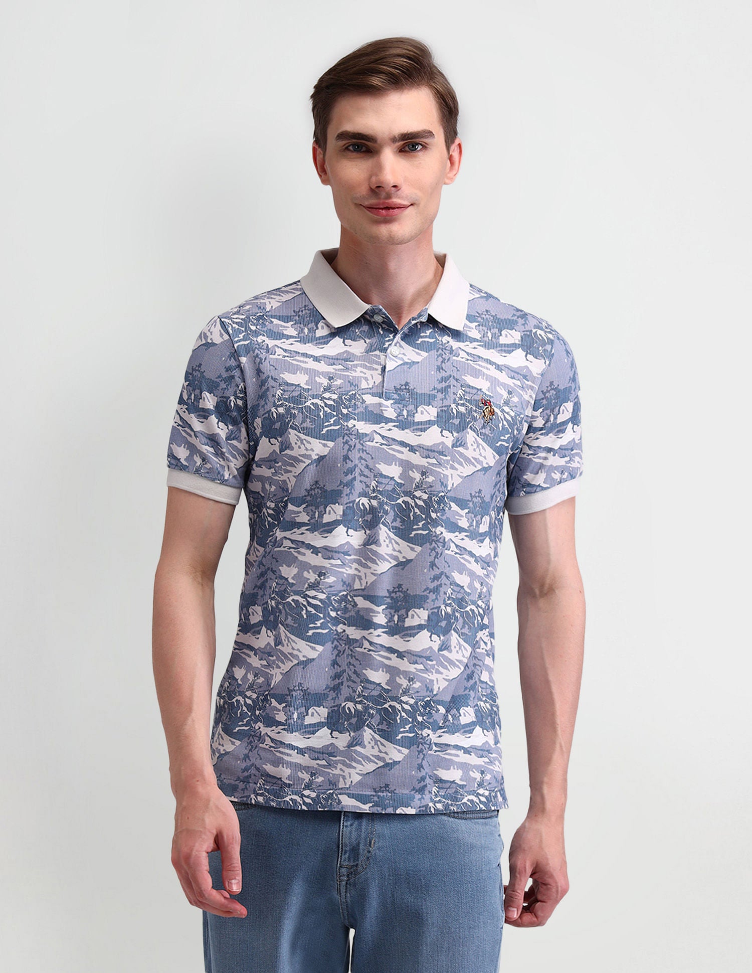 Slim Fit Graphic Printed Polo Shirt Blue - U.S. Polo Assn. India | Large