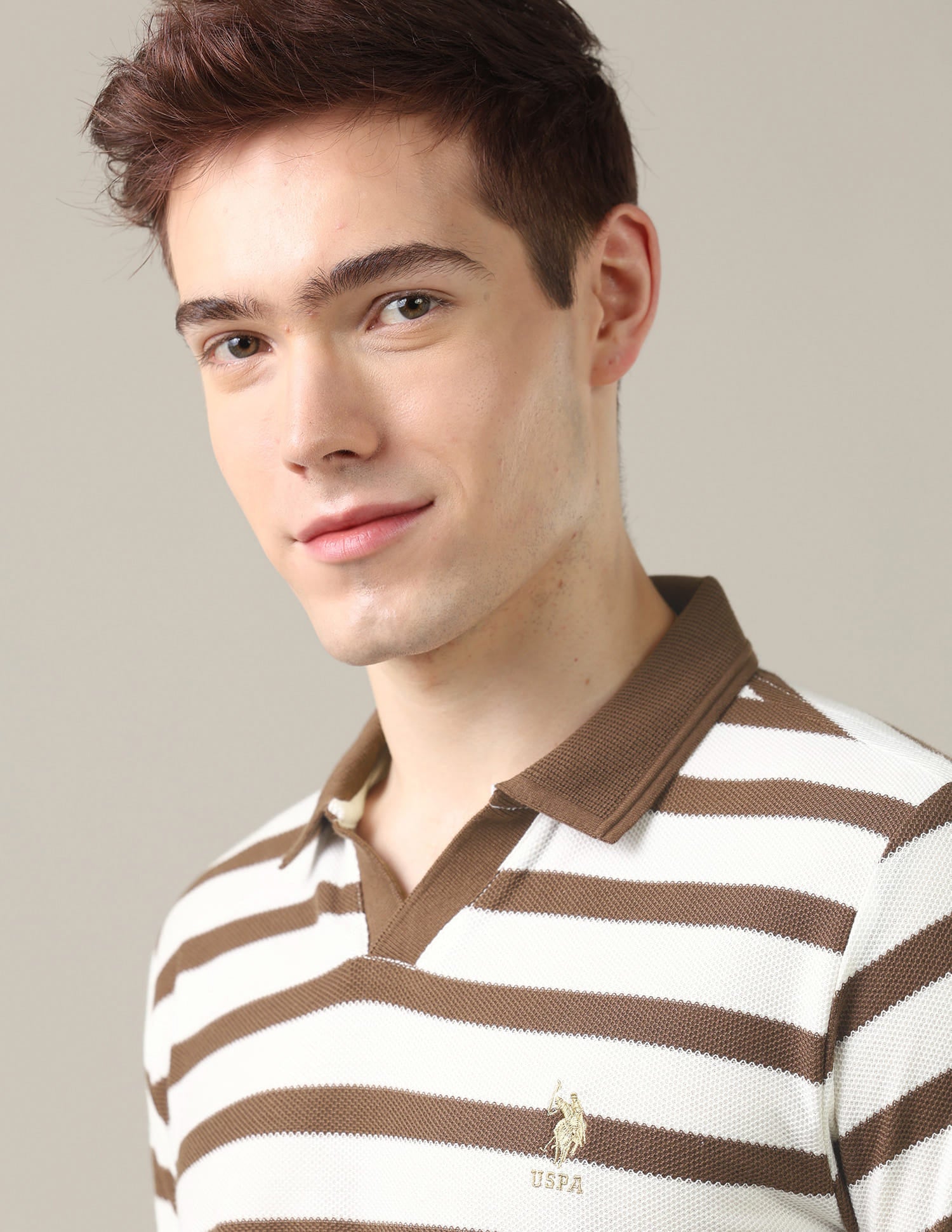 Horizontal Striped Slim Fit Polo Shirt Brown - U.S. Polo Assn. India | Large
