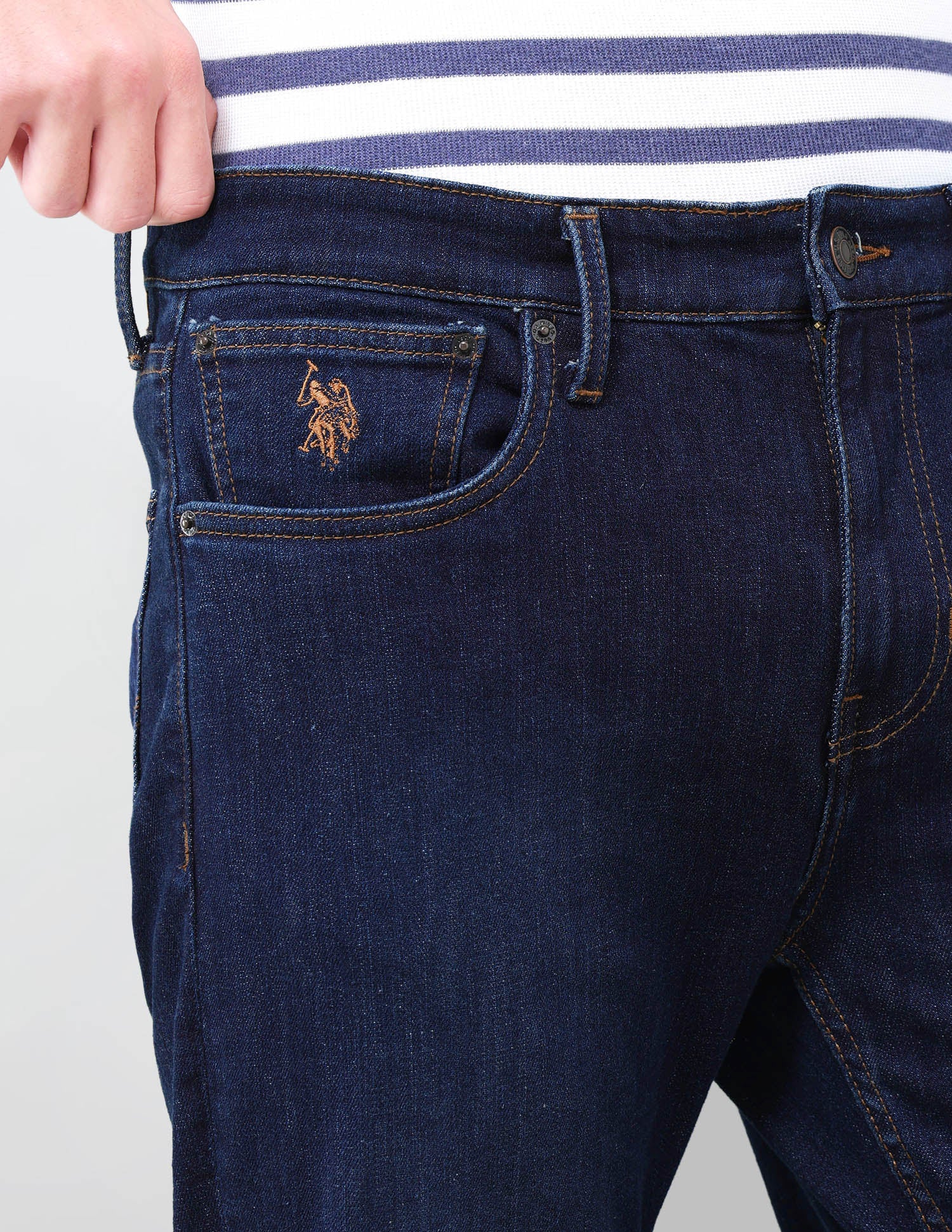 Cole Comfort Cropped Fit Blue Jeans Mid Blue - U.S. Polo Assn. India | Large