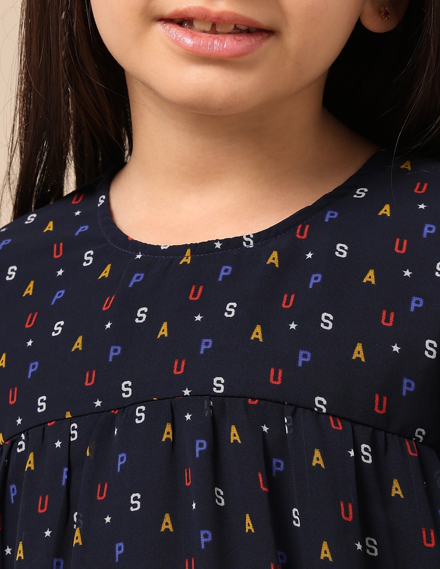 All Over Brand Print Long Sleeve A-Line Dress Navy - U.S. POLO ASSN. | Large