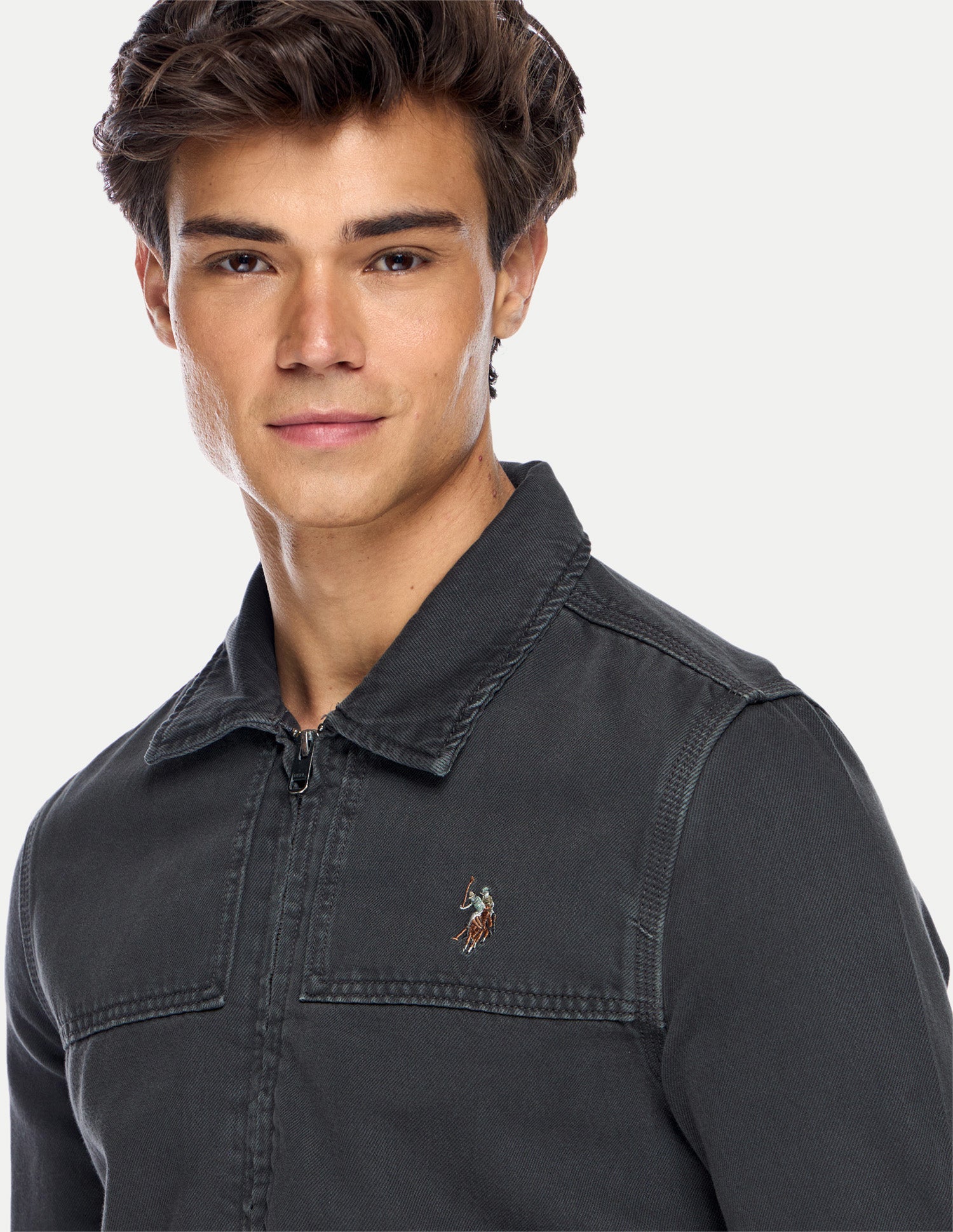 Solid Regular Fit Trucker Jacket Charcoal - U.S. Polo Assn. India | Large