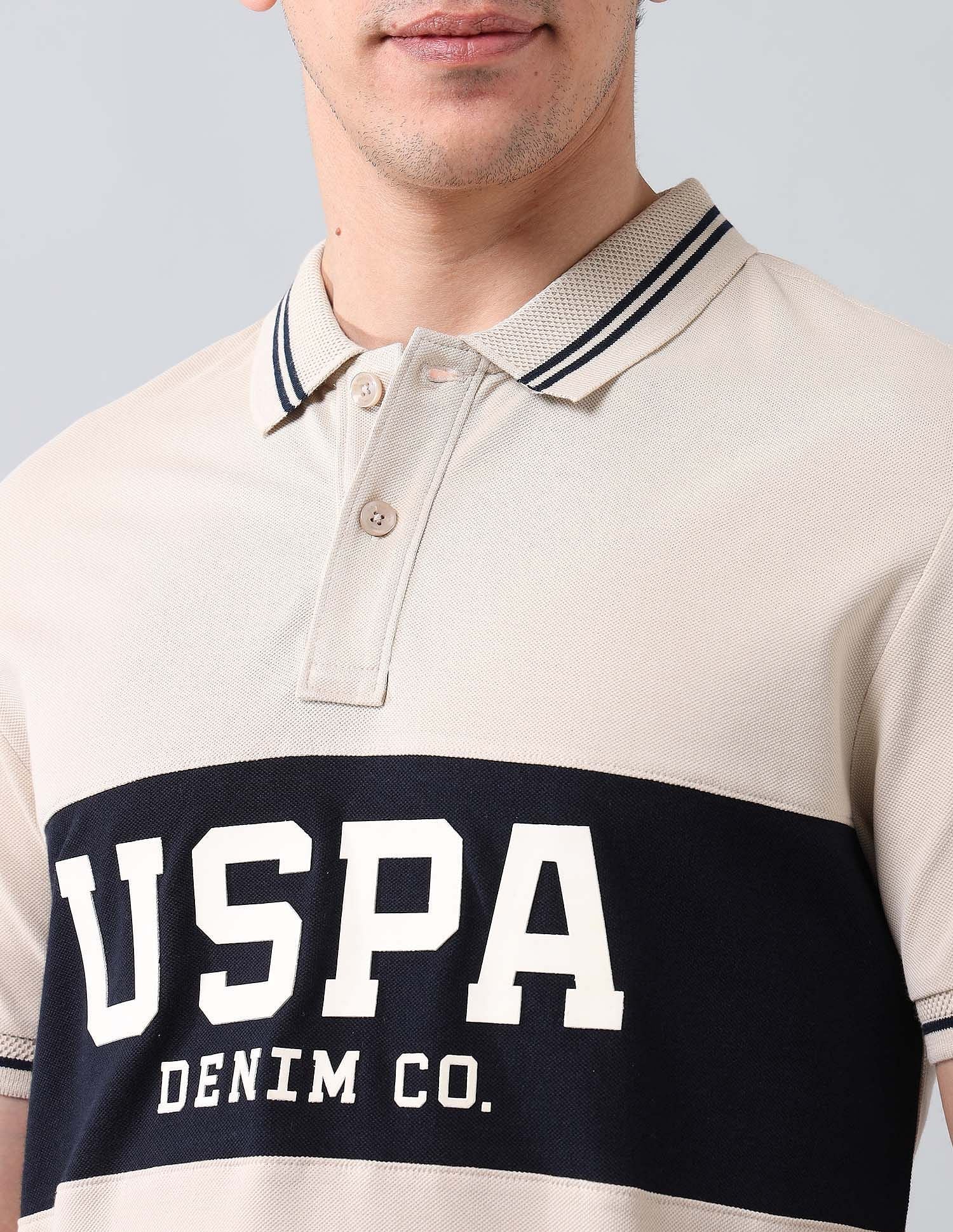 Muscle Fit Brand Printed Polo Shirt Beige - U.S. Polo Assn. India | Large