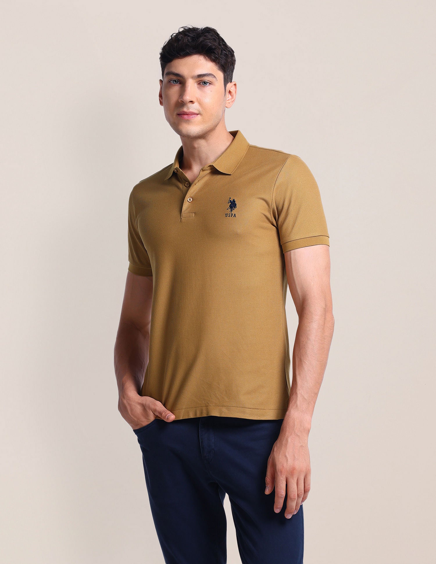 Solid Slim Fit Polo Shirt Mustard - U.S. Polo Assn. India | Large