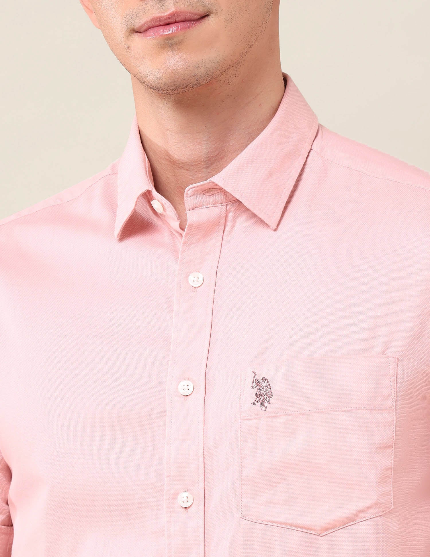 Tailored Fit Solid Shirt Light Pink - U.S. Polo Assn. India | Large