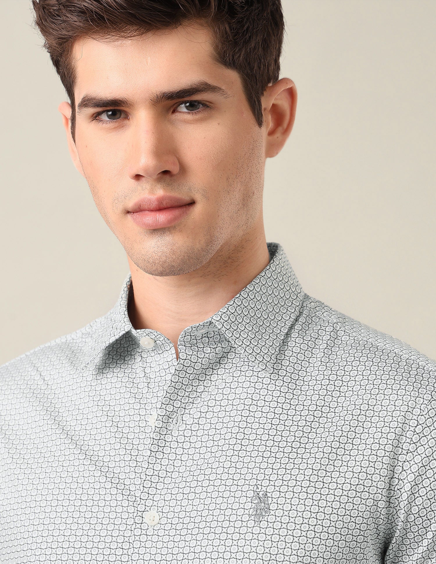 Geometric Printed Satin Shirt Light Grey - U.S. Polo Assn. India | Large