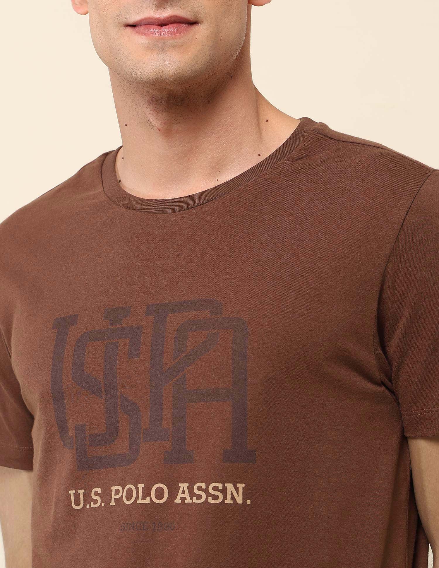 Pure Cotton Slim Fit T- Shirt Brown - U.S. Polo Assn. India | Large