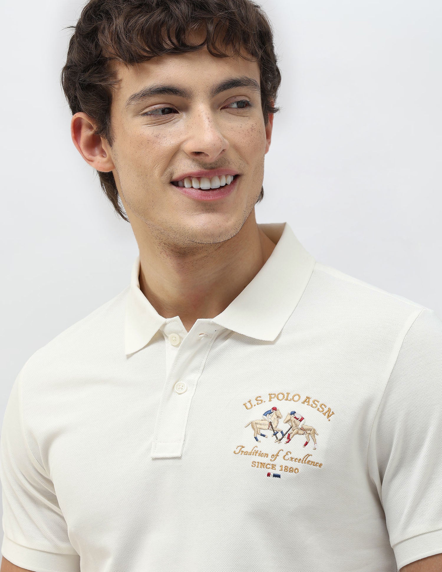 New Port Marina Brand Embroidered Polo Shirt Off White - U.S. Polo Assn. India | Large