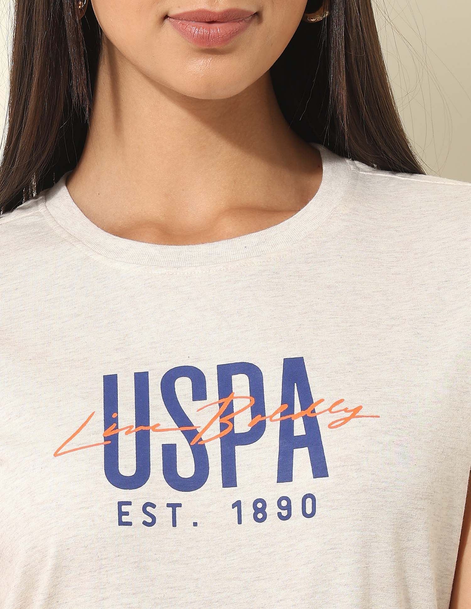 Regular Fit Brand Printed T-Shirt Beige - U.S. Polo Assn. India | Large