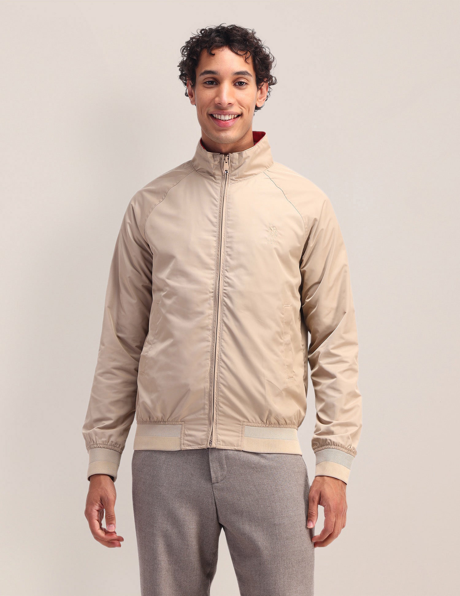 Solid Regular Fit Jacket Khakhi - U.S. POLO ASSN. | Large