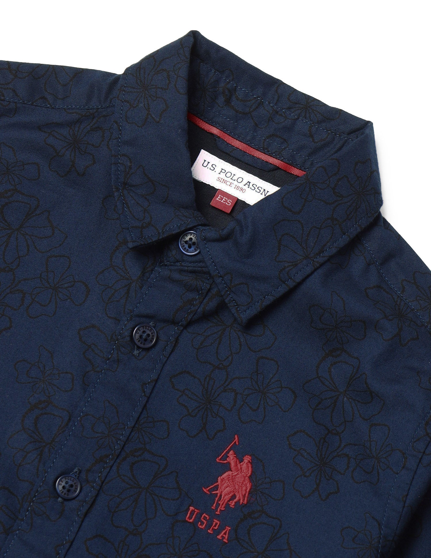 Boys Floral Printed Regular Fit Shirt Navy - U.S. Polo Assn. India | Large