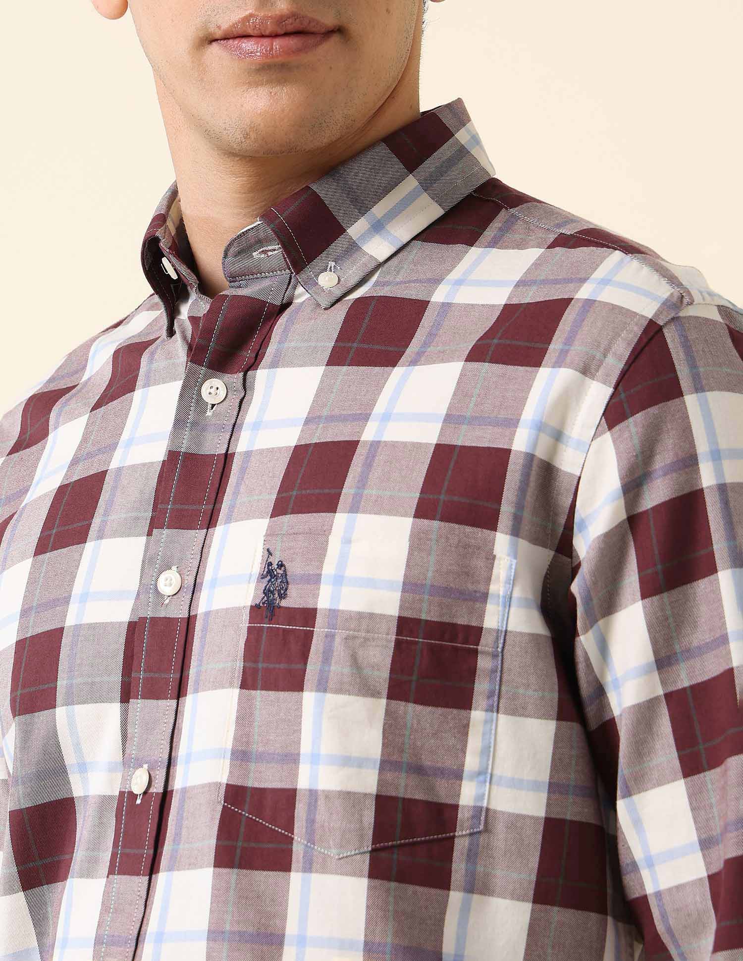 Tartan Checked Tailored Fit Shirt Ivory - U.S. POLO ASSN. | Large