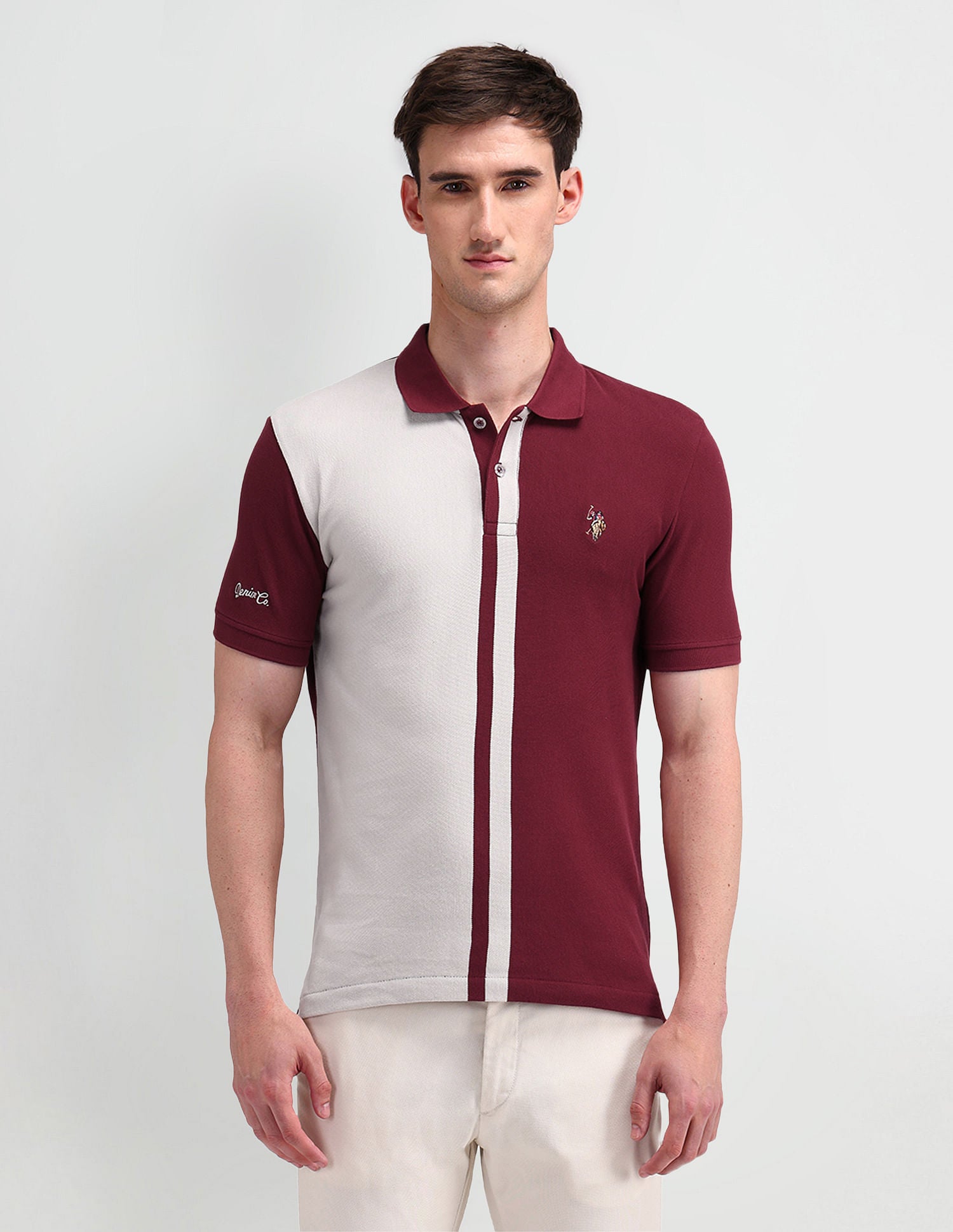 Muscle Fit Colourblocked Polo Shirt Maroon - U.S. Polo Assn. India | Large