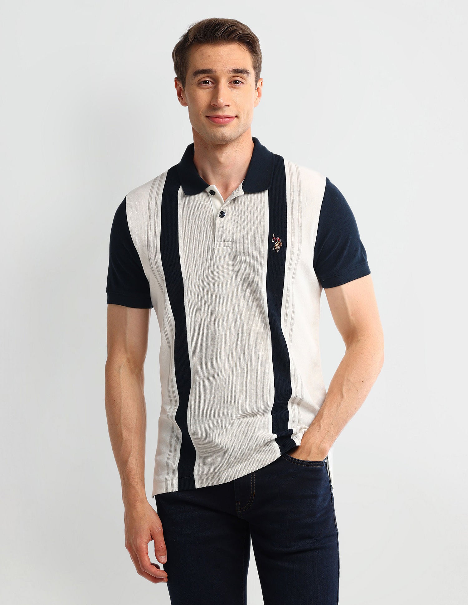 Muscle Fit Striped Cotton Polo Shirt White - U.S. POLO ASSN. | Large