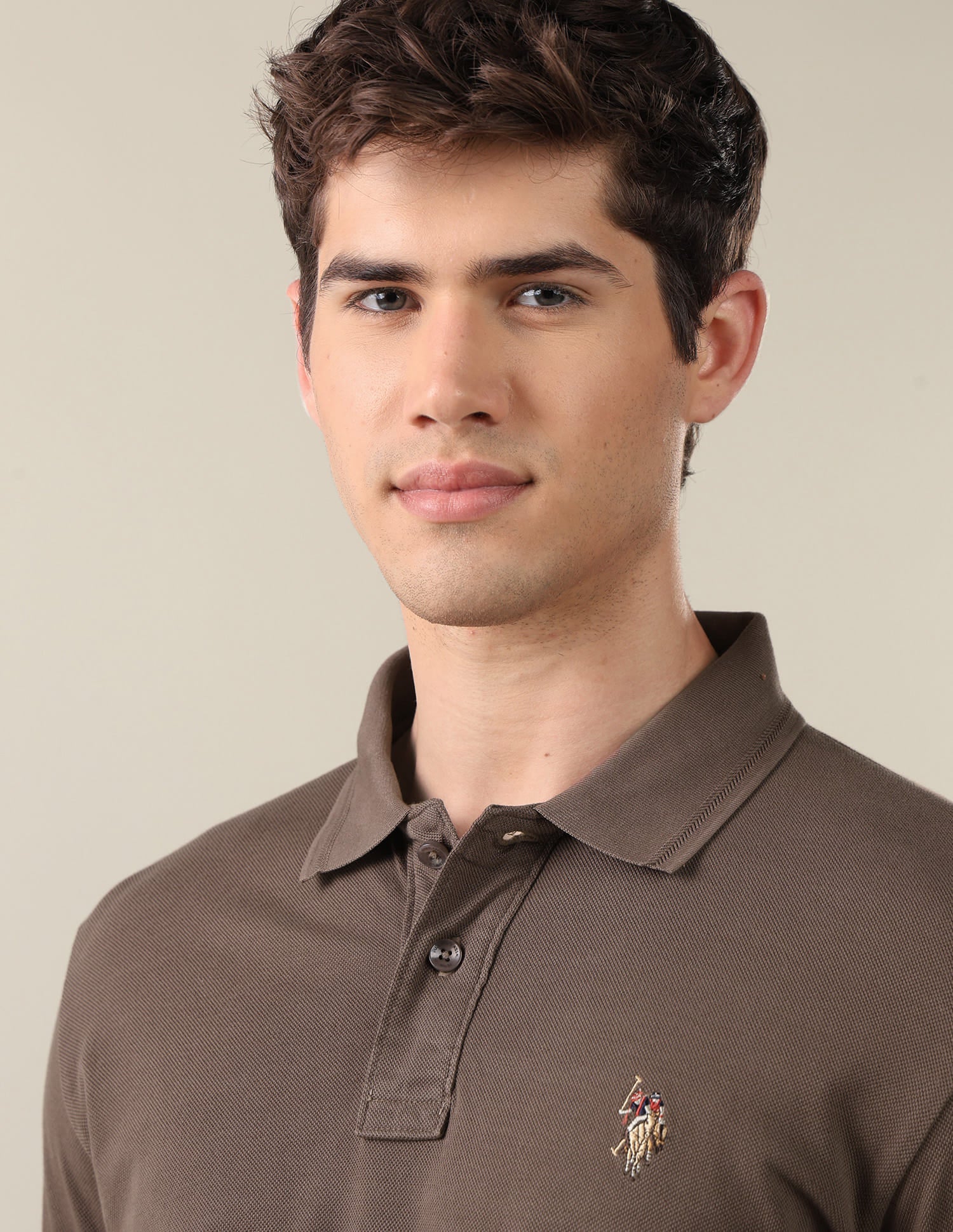 Solid Slim Fit Polo Shirt Brown - U.S. Polo Assn. India | Large