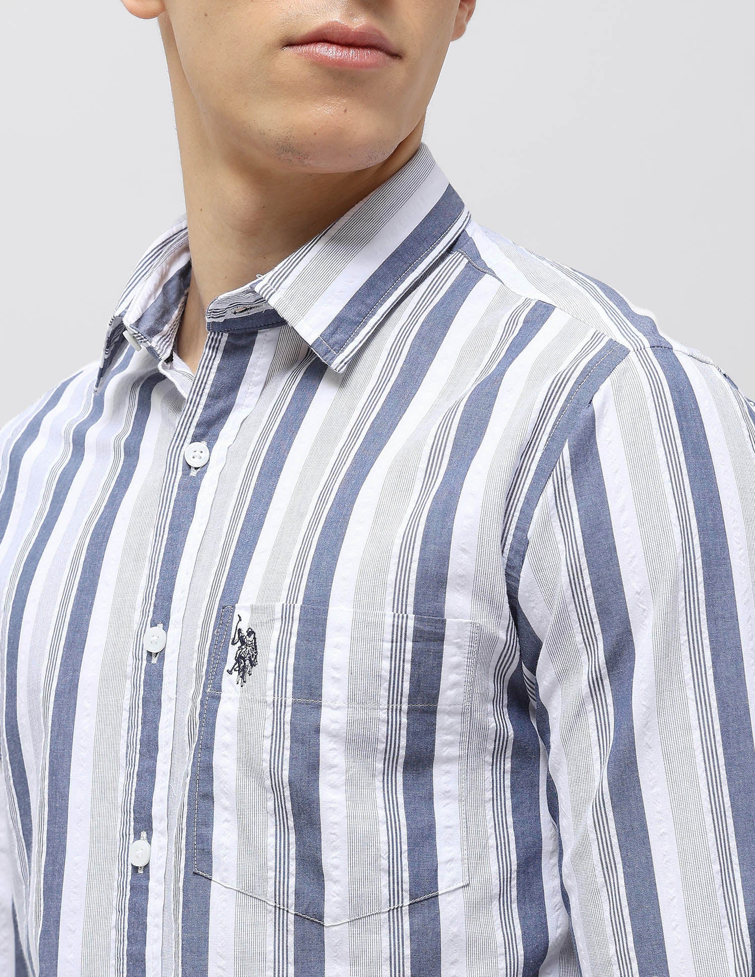 Vertical Striped Seersucker Shirt Blue - U.S. Polo Assn. India | Large