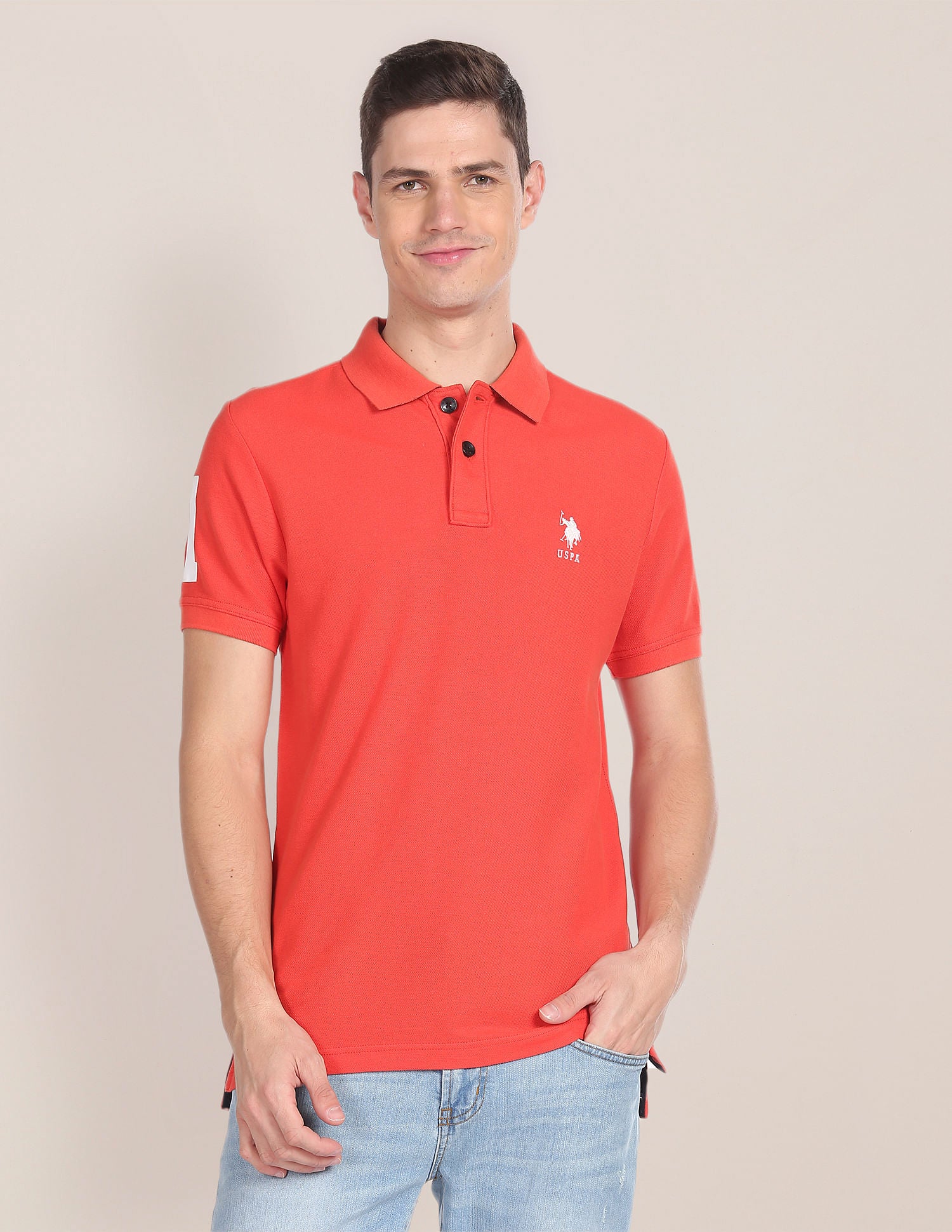 Solid Muscle Fit Polo Shirt Orange - U.S. Polo Assn. India | Large