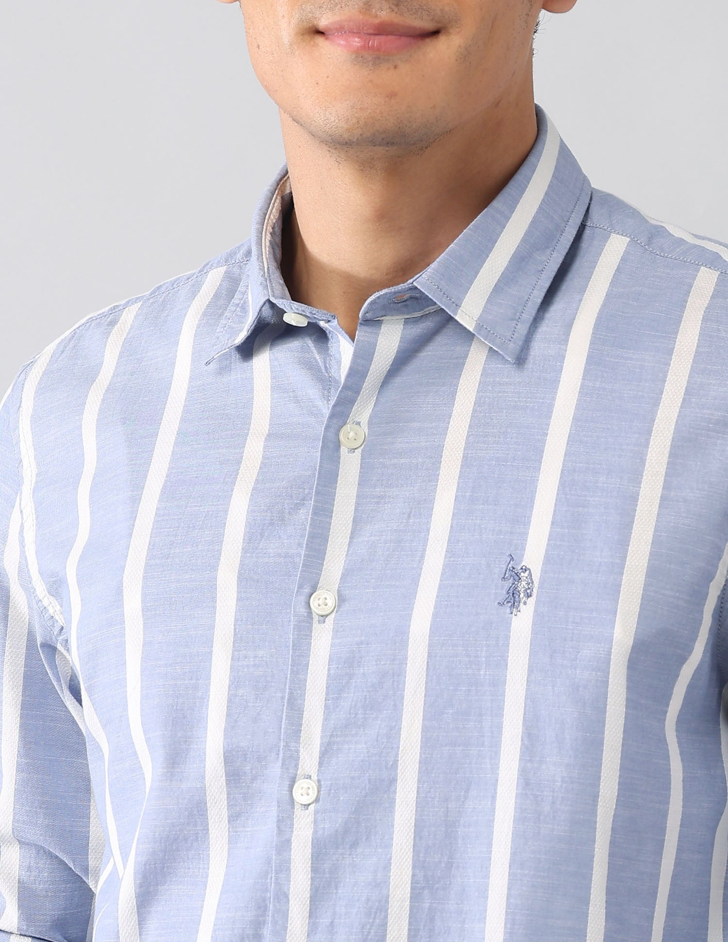 Vertical Striped Dobby Regular Fit Shirt Blue - U.S. Polo Assn. India | Large