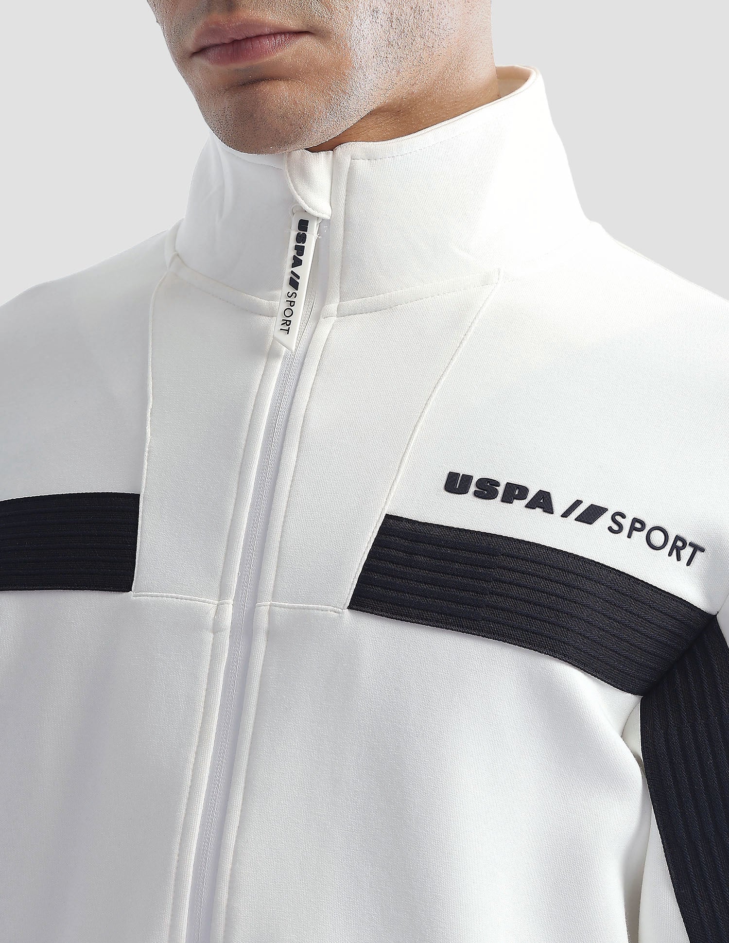 Slim Fit Zipper Active Sweatshirt Off White - U.S. Polo Assn. India | Large