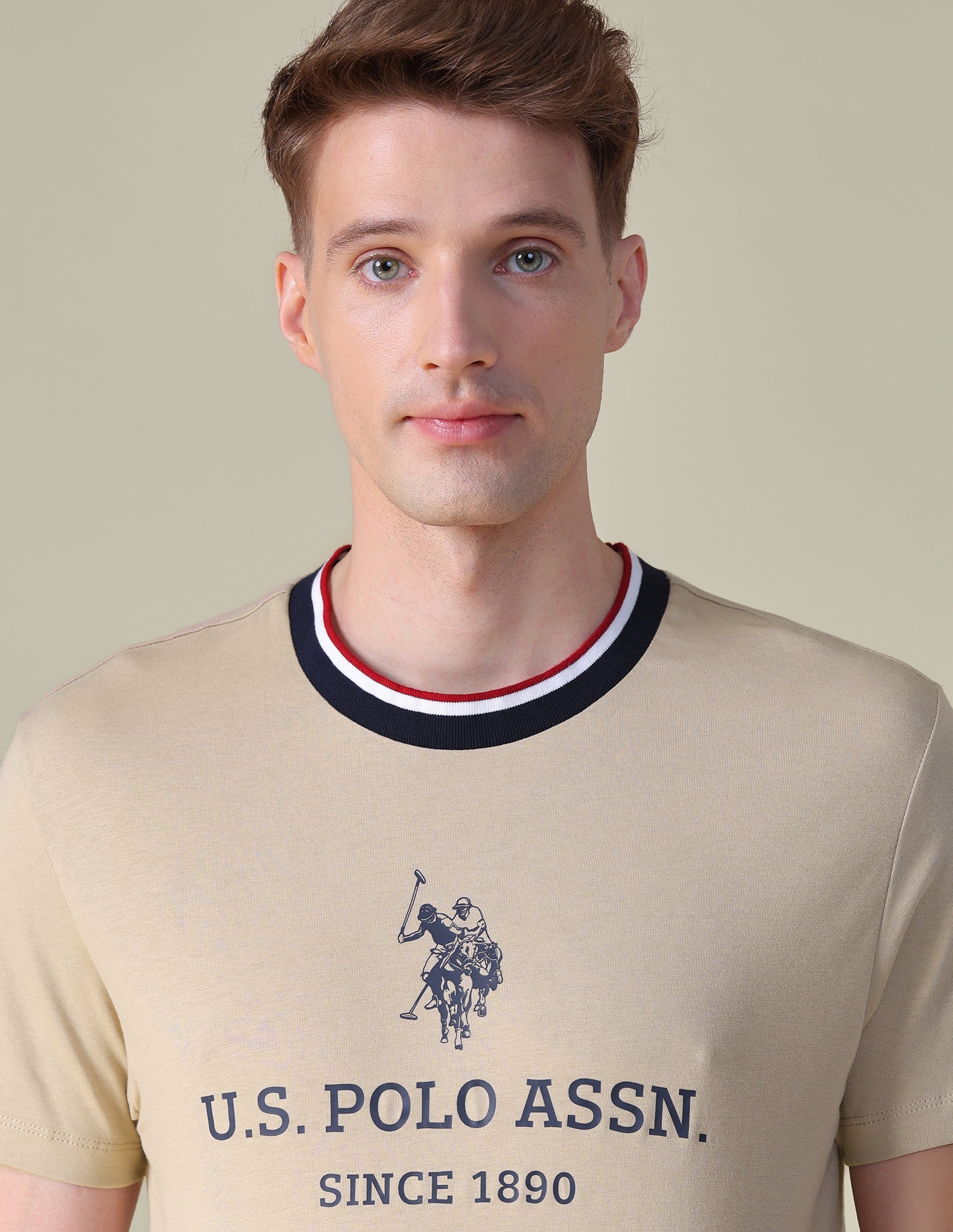 Brand Printed Slim Fit T-Shirt Beige - U.S. POLO ASSN. | Large