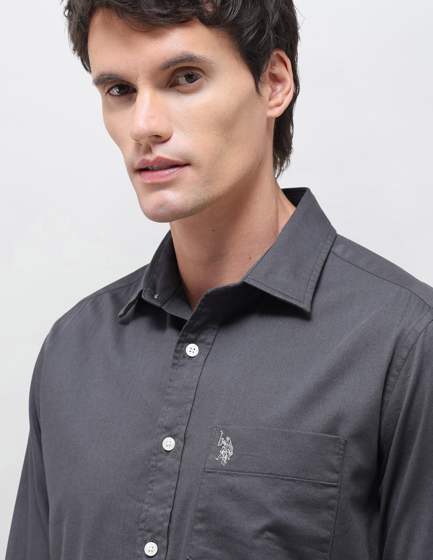 Solid Tailored Fit Shirt Dark Grey - U.S. Polo Assn. India | Large