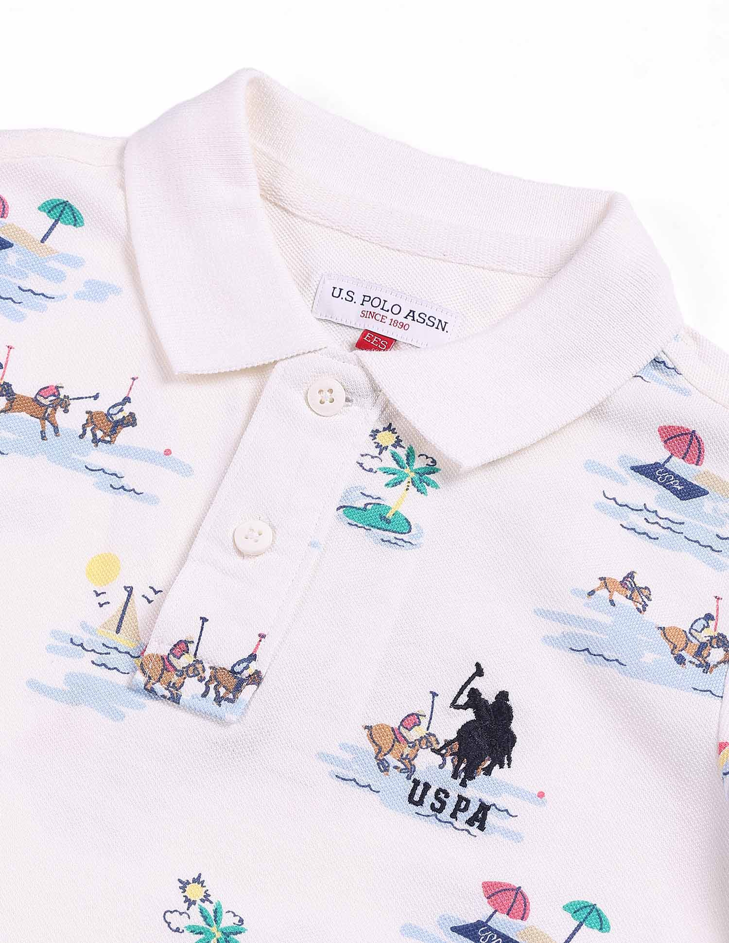 Boys Graphic Print Polo Shirt Off White - U.S. POLO ASSN. | Large
