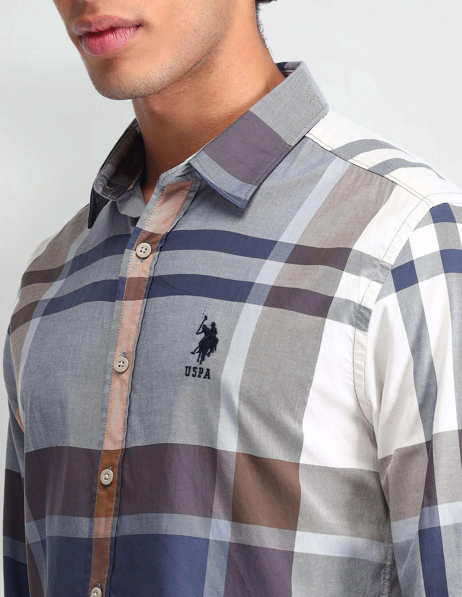 Graph Checked Slim Fit Shirt Light Brown - U.S. Polo Assn. India | Large