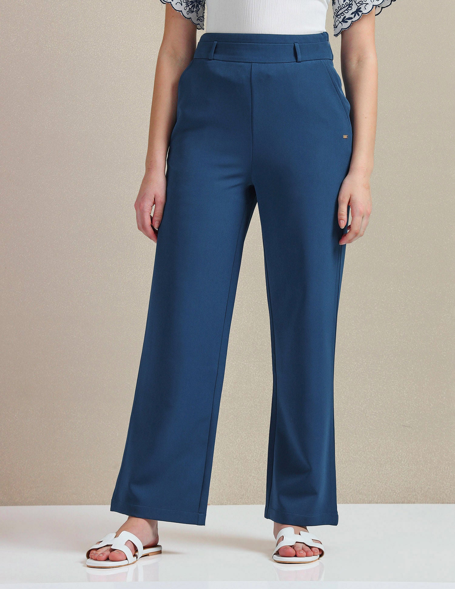 Wide Leg Solid Trousers Blue - U.S. POLO ASSN. | Large