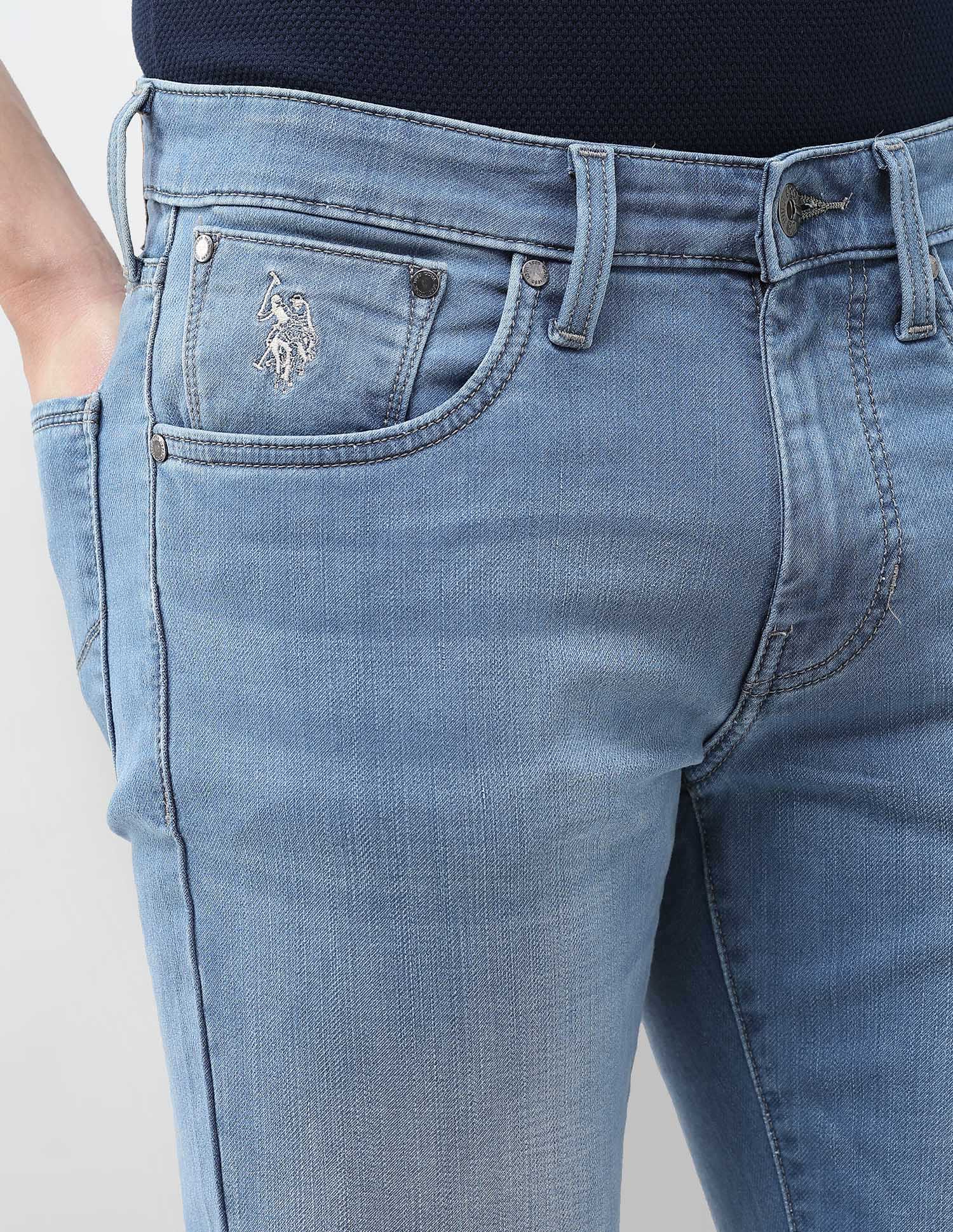 Brandon Slim Tapered Fit Blue Jeans Mid Blue - U.S. Polo Assn. India | Large