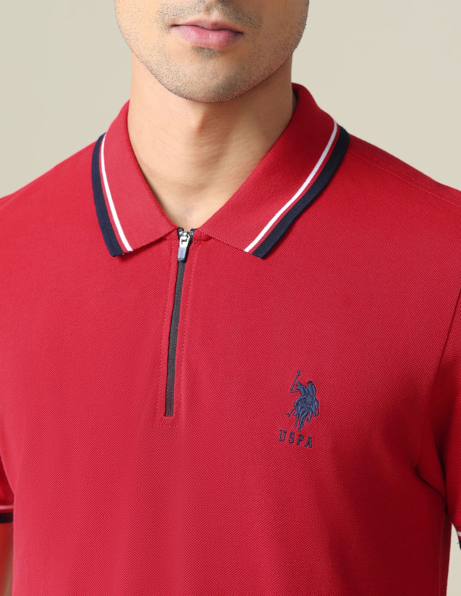 Tipped Zipper Polo Shirt Red - U.S. POLO ASSN. | Large